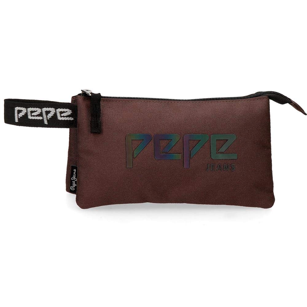 Pepe Jeans Brown Pencil Case for School & Office - 22cm Stylish & Durable Organizer for Pens, Pencils & Stationery - Perfect for Students, Teachers & Professionals