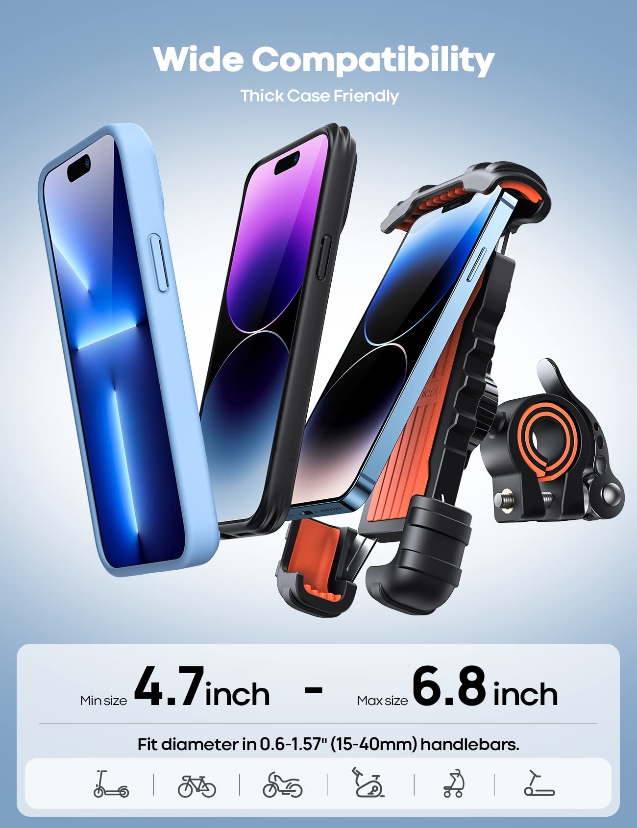 Lamicall Universal Bike & Motorcycle Phone Mount - Adjustable Handlebar Smartphone Holder for iPhone 14/13/12 Pro Max, Samsung S9/S10 & 4.7
