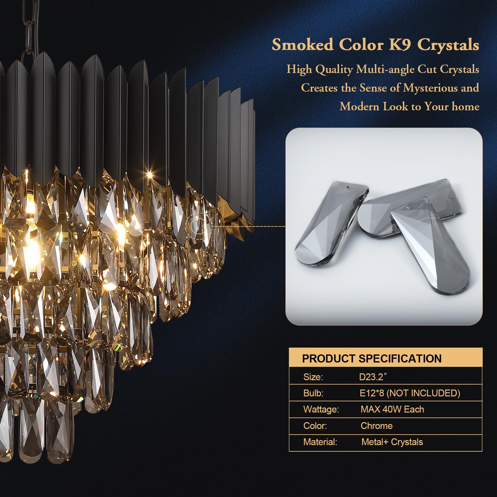 Modern Black Crystal Chandelier - 24