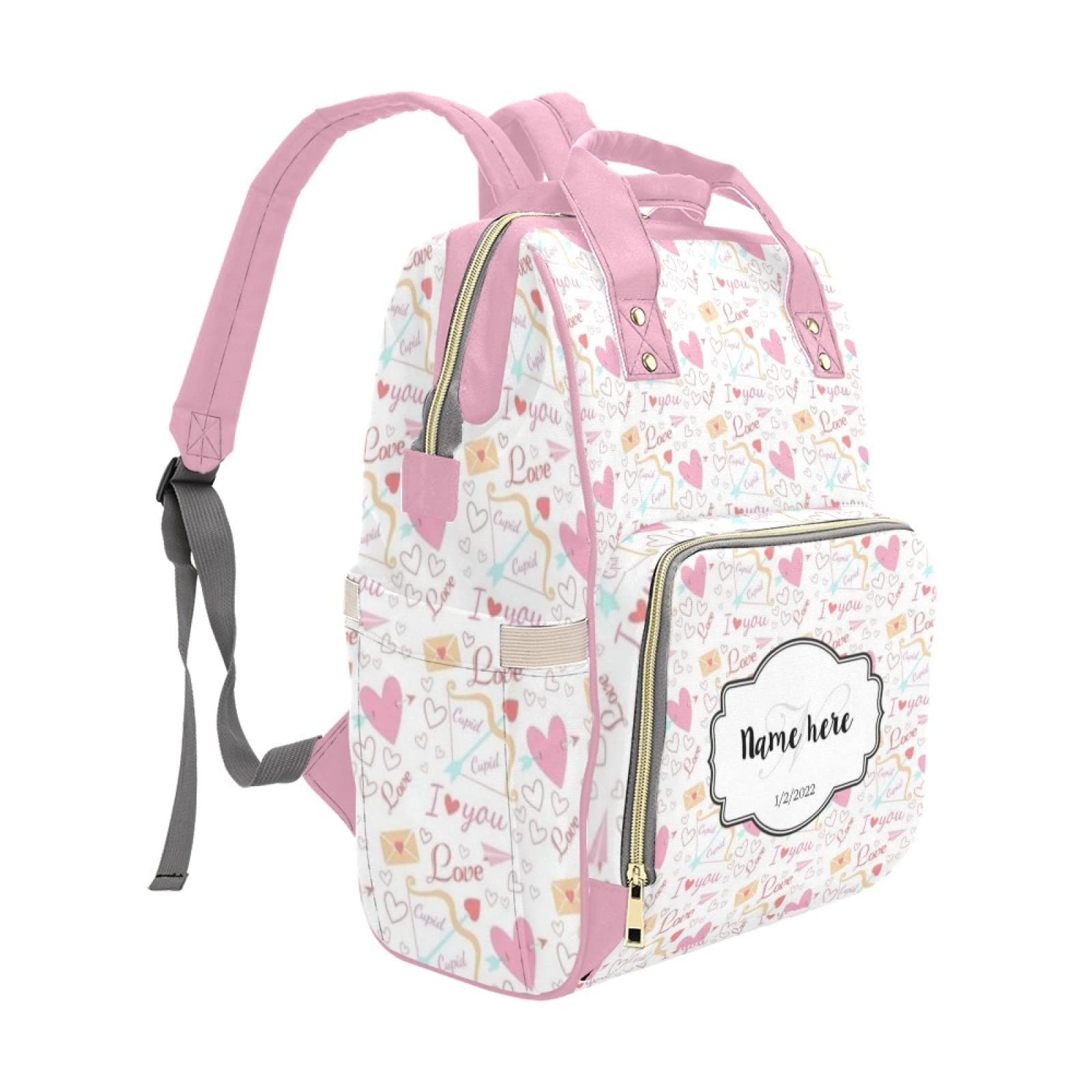 Custom Personalized Mommy Nursing Backpack - Pink Love Cupid Arrow Diaper Bag for Baby Girls | Perfect for Travel, Daycare & On-the-Go Parents