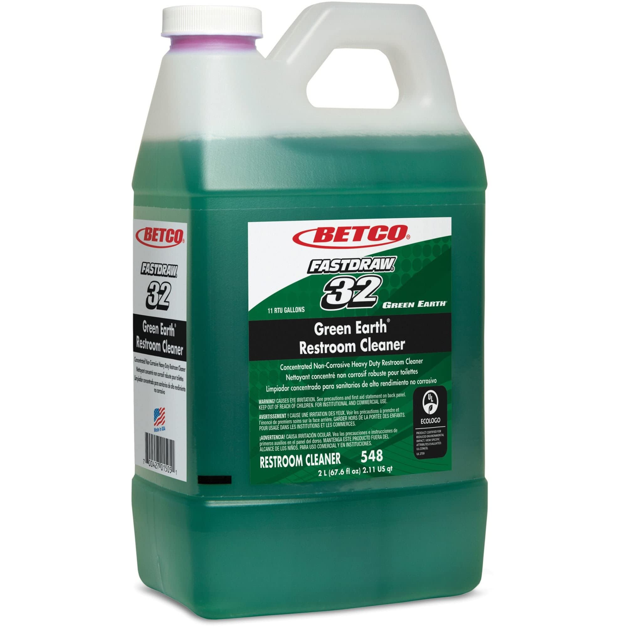Betco® Green Earth® Eco-Friendly Restroom Cleaner - 2 Liters (Pack of 4) | Bathroom & Toilet Disinfectant for Commercial & Home Use | Heavy-Duty Degreaser for Tiles, Sinks & Fixtures