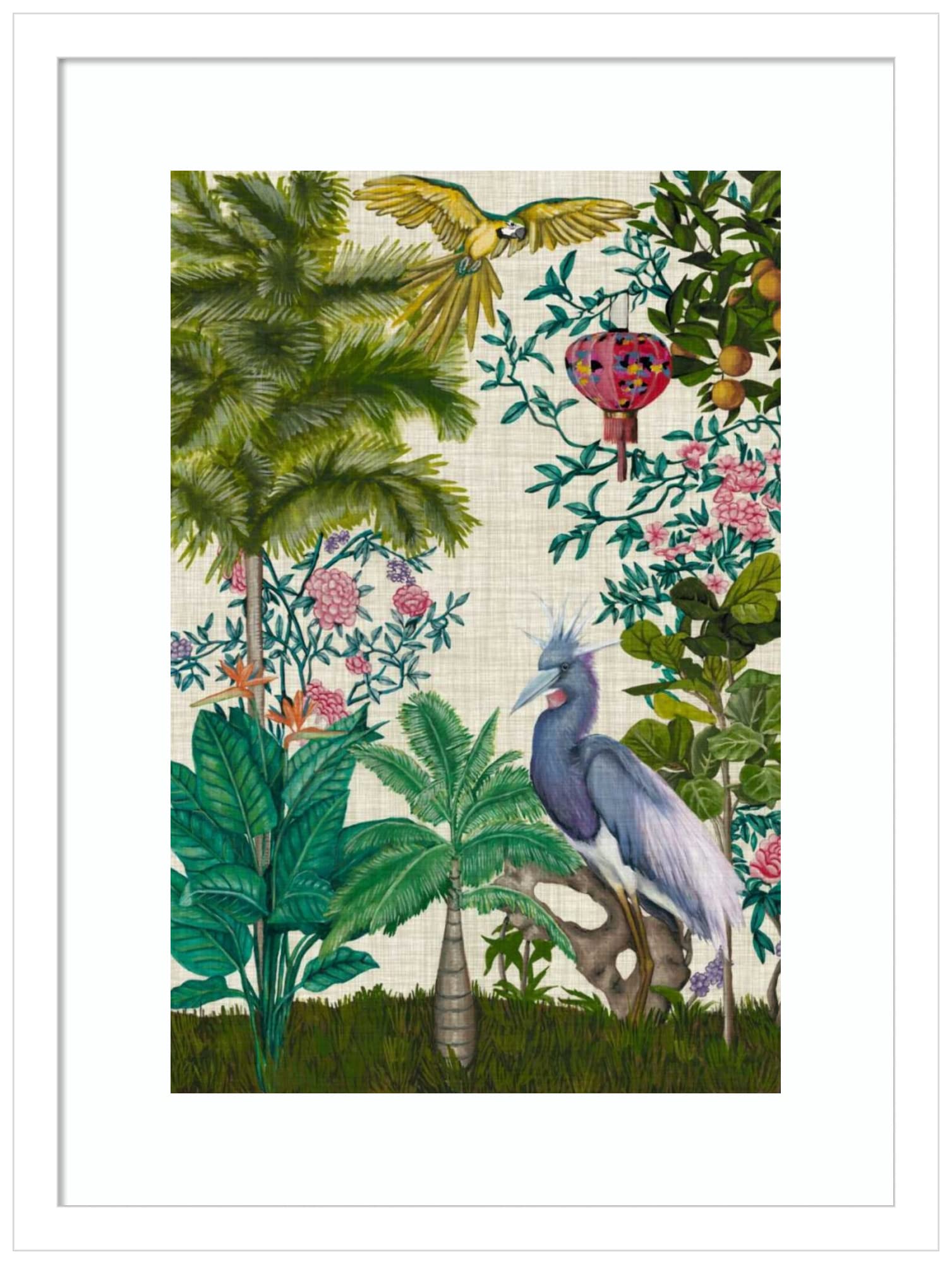 Amanti Art Framed Wall Decor - 21x16 Paradis Chinoiserie Animal Print by Naomi McCavitt | Boho Chic Home Decor | Premium Canvas Painting for Living Room, Bedroom, Bathroom & Kitchen | Perfect for Bohemian Style Interiors & Gift Giving
