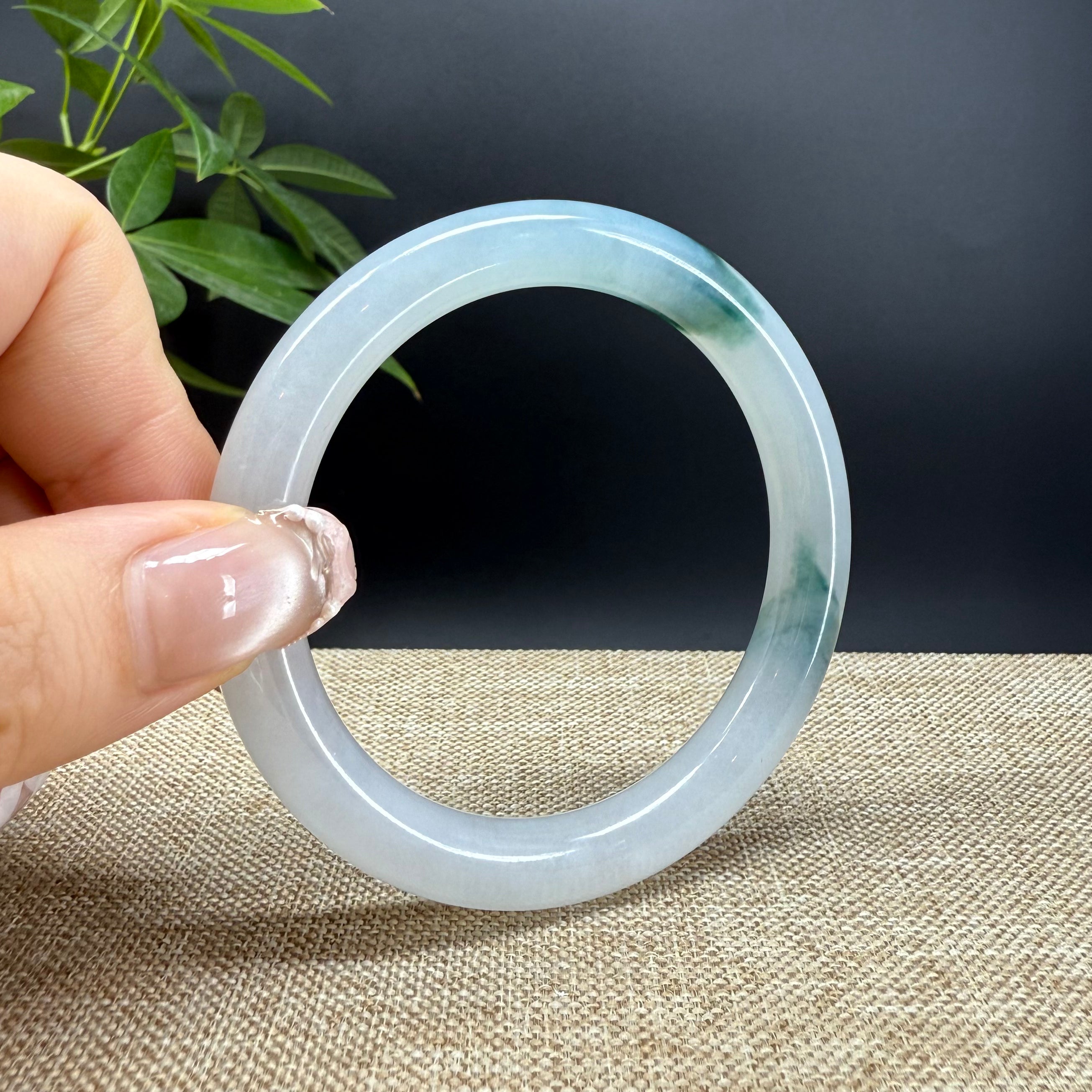 Genuine Burmese Icy Blue Green Jadeite Bangle Bracelet (55.3mm) - Authentic AAA Grade Natural Jade Jewelry for Women, Elegant Handmade Bangle for Special Occasions, Gifts & Meditation