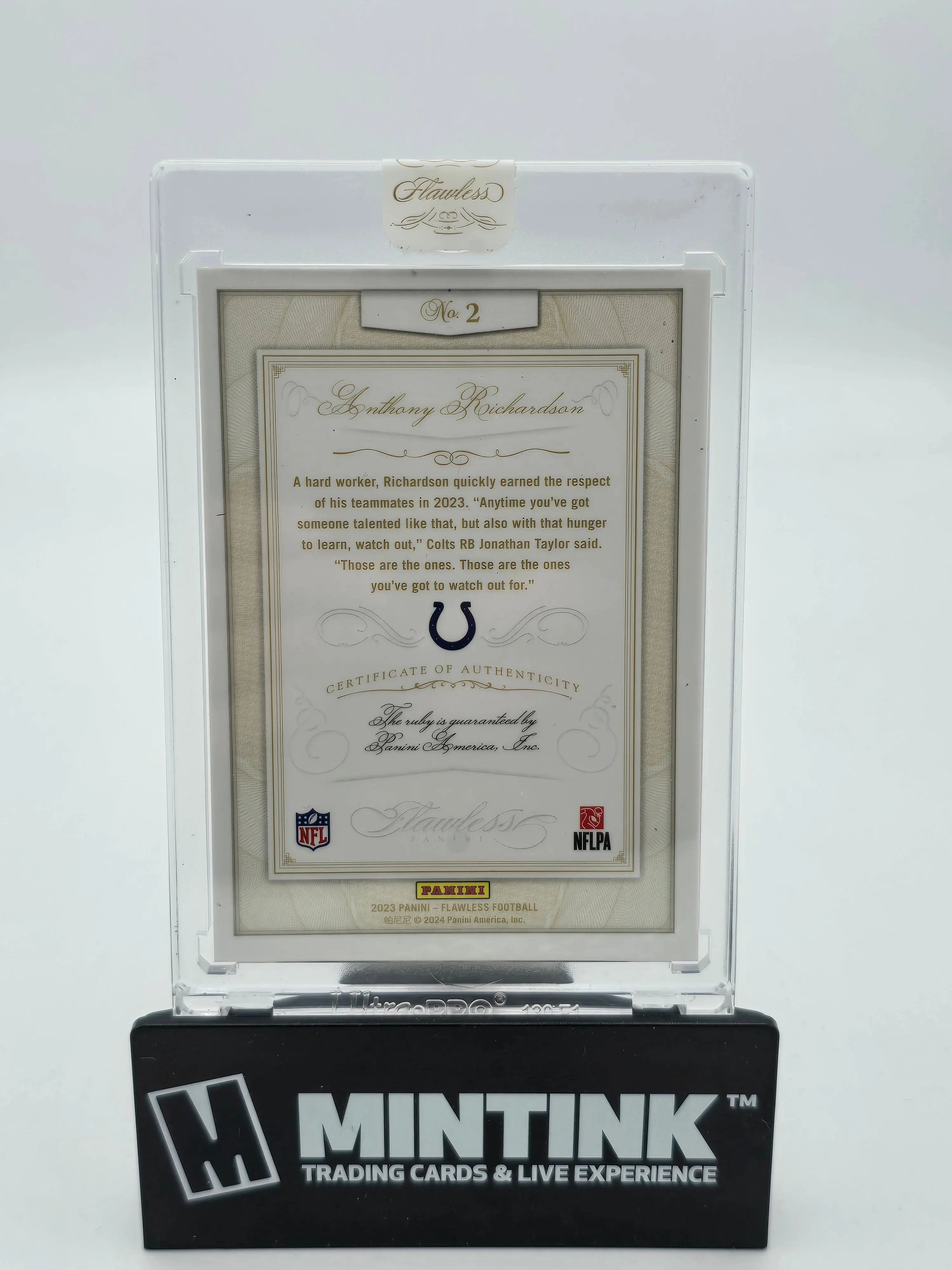 2023 Flawless Football Anthony Richardson Rookie Ruby Diamond Relic Card /10 - Perfect for NFL Collectors, Sports Memorabilia Display & Investment