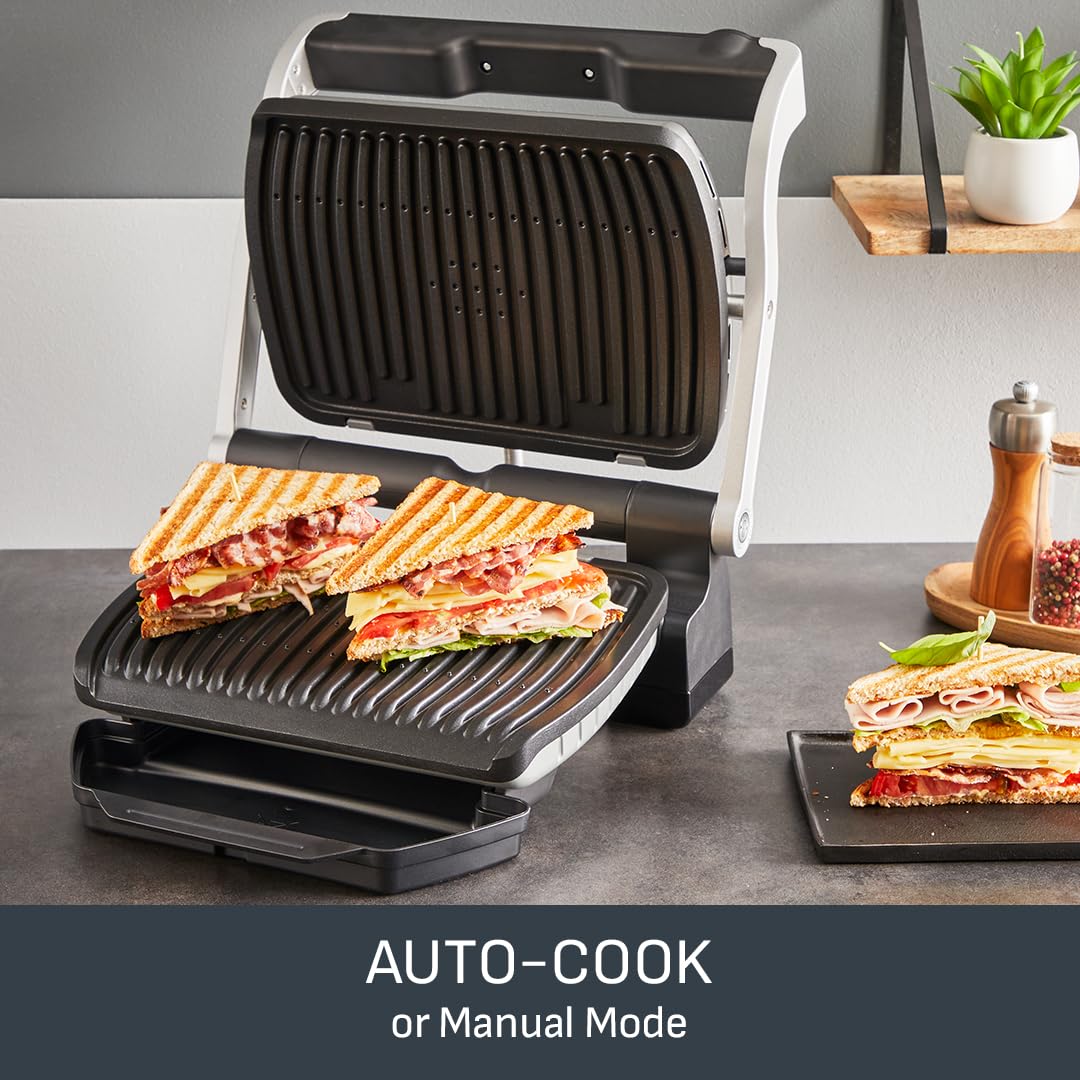 Tefal GC722D40 Optigrill Plus XL Electric Grill - 9 Automatic Cooking Settings, Smart Sensor, Non-Stick Removable Plates, Stainless Steel Design - Perfect for Indoor BBQ, Family Gatherings & Healthy Meals