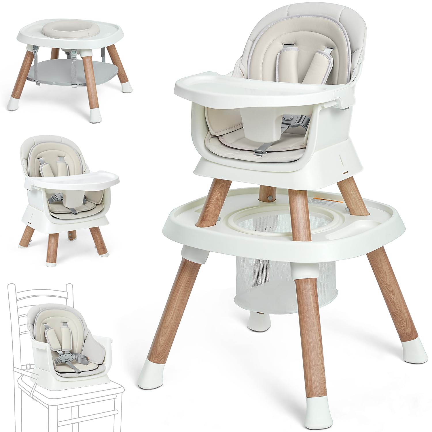 14-in-1 Convertible Baby High Chair with Tray & Activity Center - Wood Grain Toddler Booster Seat for Dining, Feeding & Playtime at Home