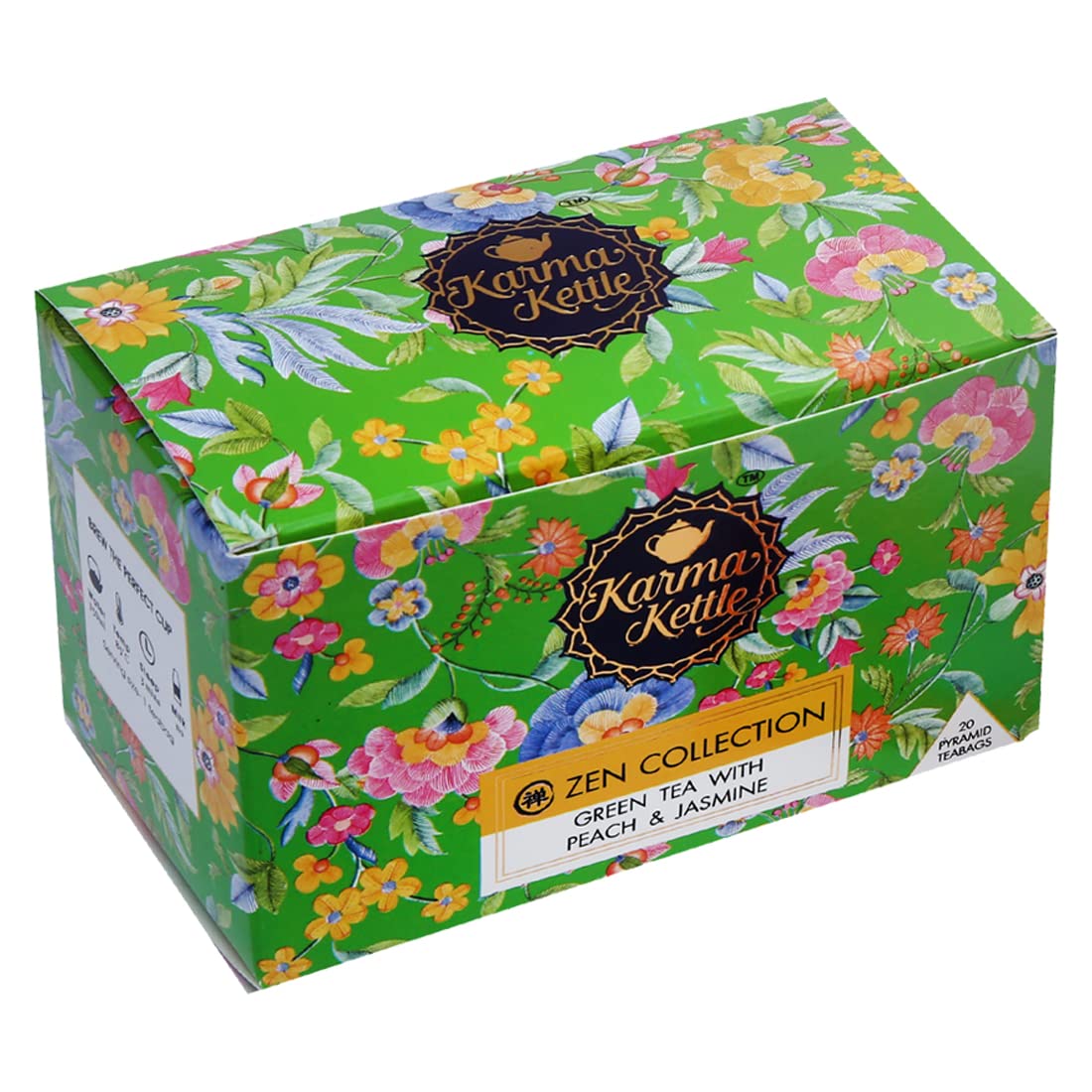 Zen Collection - Green Tea with Peach & Jasmine | Natural Detox & Antioxidant Rich | Metabolism Boosting Herbal Tea | 20 Pyramid Teabags | Perfect for Relaxation, Skin Health & Aromatherapy