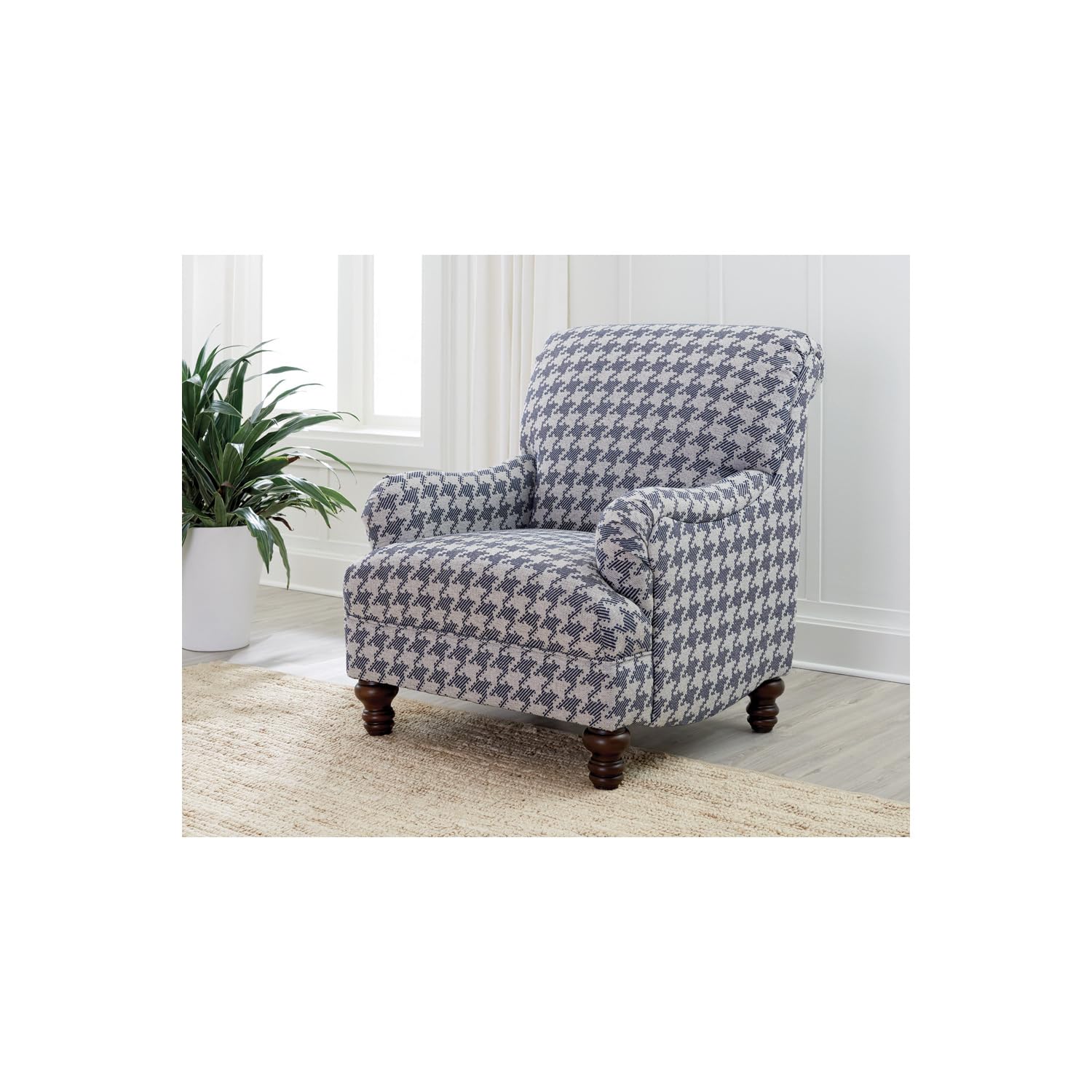 Coaster Furniture Gwen Recessed Arms Accent Chair - Light Grey & Blue Upholstered Living Room Chair for Home Decor | Perfect for Reading Nook, Bedroom Sitting Area & Office Lounge