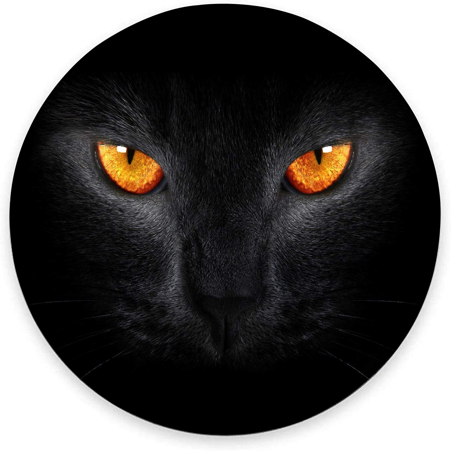 Black Cat Face with Yellow Eyes Round Gaming Mouse Pad - Non-Slip Rubber Base, Waterproof Small Circular Mouse Mat for Office, Home, Laptop & Travel (7.9