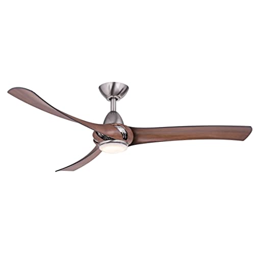Wind River Droid LED Ceiling Fan with Nickel Finish & Walnut Blades - Perfect for Bedroom, Living Room, and Outdoor Patio Cooling