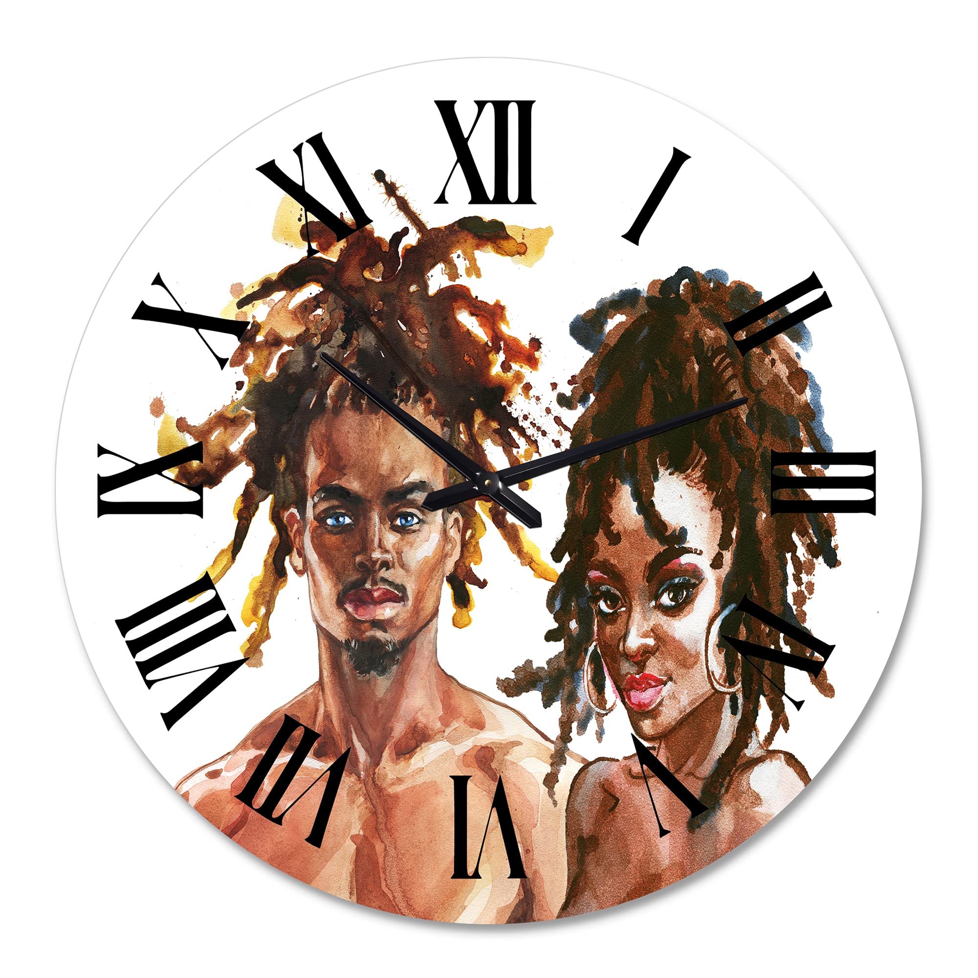 DesignQ Modern Large Wall Clock - Portrait of African American Couple - Elegant Living Room Decor - Perfect for Home, Office & Gift Giving