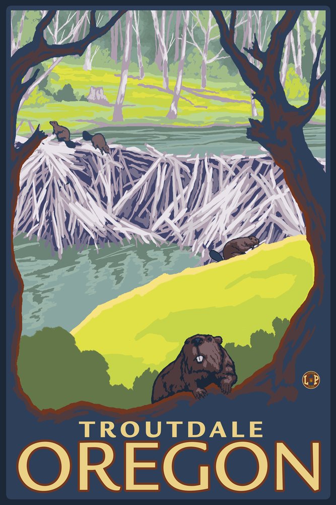 Lantern Press Beaver Family Wall Art Poster - 12x18 Inches, Oregon Troutdale Wildlife Print - Perfect for Home Decor, Living Room, Bedroom & Office