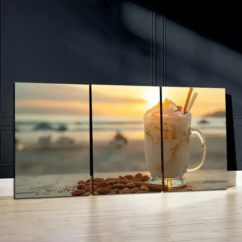 3-Piece Sunset Beach Drink Wall Art Set - Framed Canvas 50x70cm | High Quality Print | 100% Australian Made | Ready to Hang | Perfect for Living Room, Bedroom & Beach House Decor
