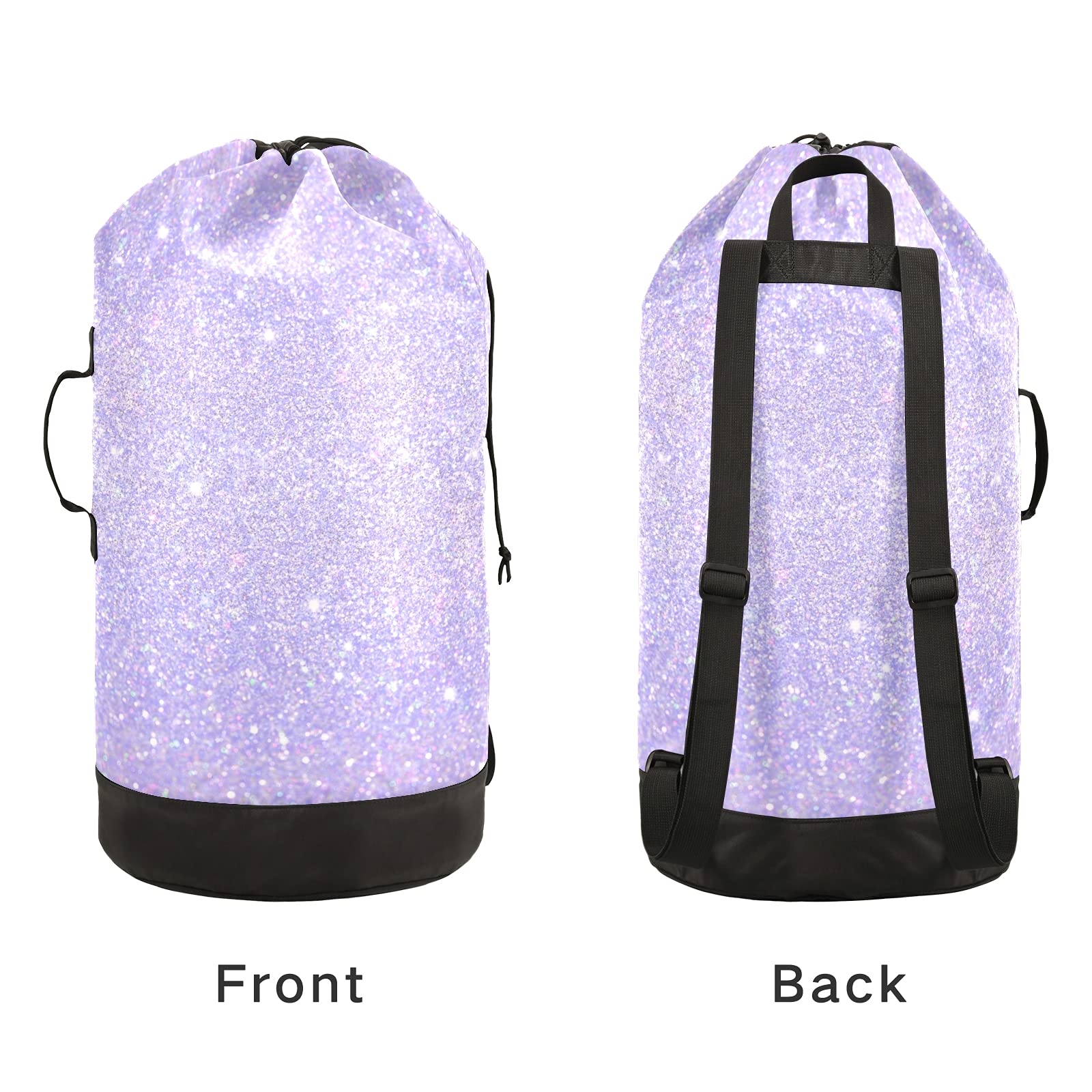 Shiny Glitter Lavender Laundry Backpack - Extra Large Wash Bag with Shoulder Straps for College Dorm, Apartment & Laundromat - Portable Laundry Hamper for Travel, Gym & Camping