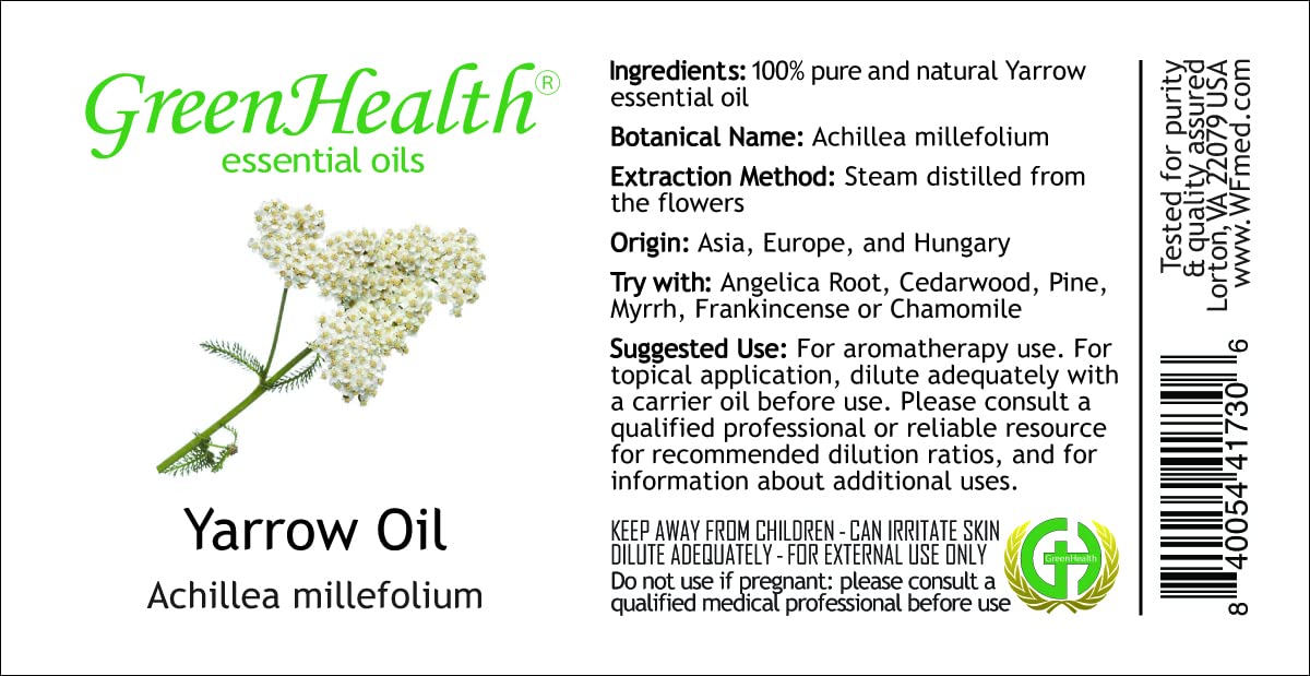 2 oz Yarrow Essential Oil 100% Pure & Natural, Therapeutic Grade for Aromatherapy, Massage, Skin Care & Relaxation - GreenHealth Brand | Perfect for Diffusers, DIY Beauty & Home Spa Treatments