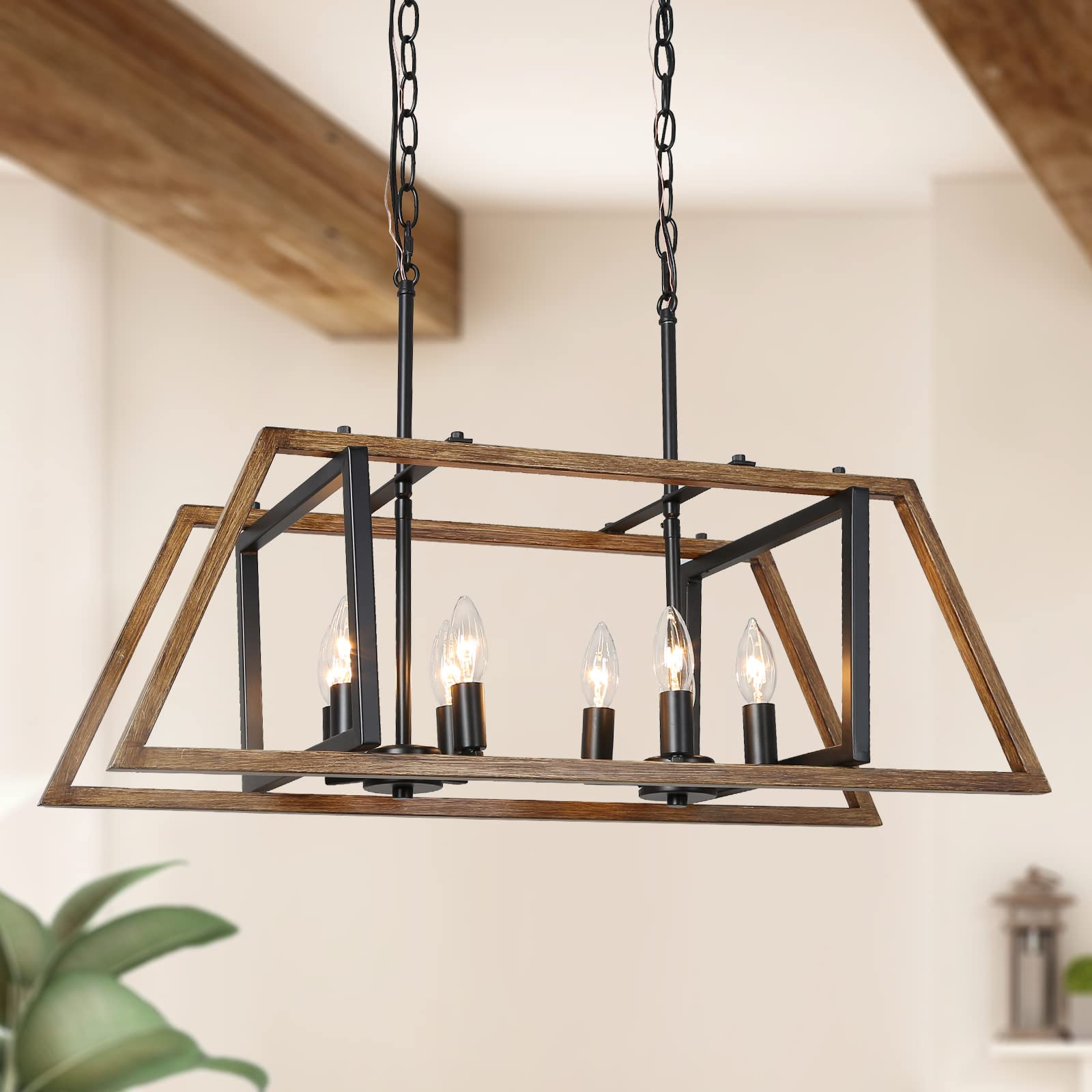 Rustic Farmhouse Chandelier - 8-Light Kitchen Island Pendant Lighting for Dining Room & Farmhouse Decor | Perfect for Country Style Kitchens, Breakfast Nooks, and Rustic Home Interiors