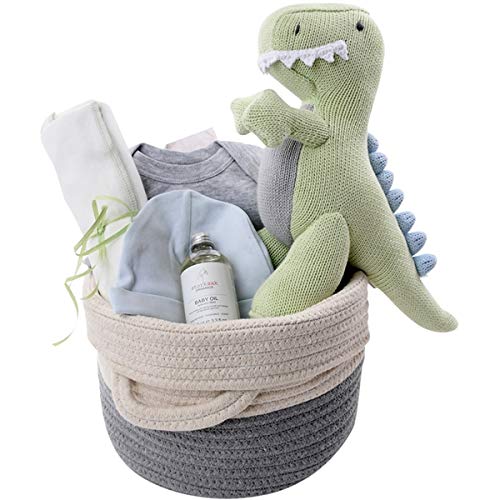 Organic Baby Gift Basket - Dinosaur Themed Newborn Shower or Nursery Decor | Perfect for Baby Showers, Birthday Gifts & Nursery Room Decorations