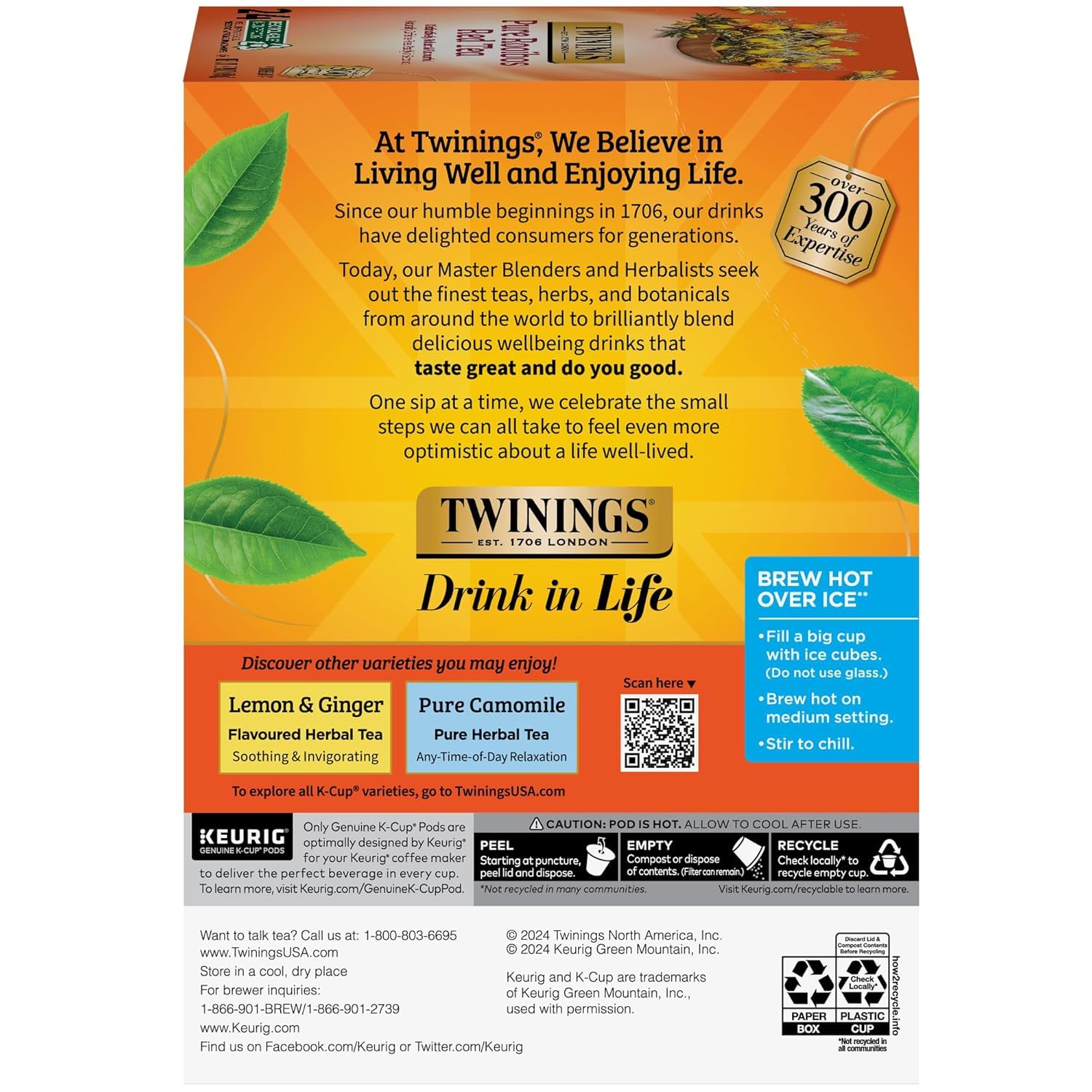 Twinings of London Pure Rooibos Herbal Tea K-Cups for Keurig Brewers - 96 Count (24 Count x 4 Packs) | Caffeine-Free Red Tea Pods | Perfect for Morning Relaxation & Afternoon Tea Time