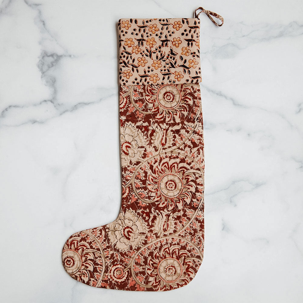Unique Handmade Block Printed Christmas Stocking No. 0596 - Perfect for Holiday Decorations & Gift Giving