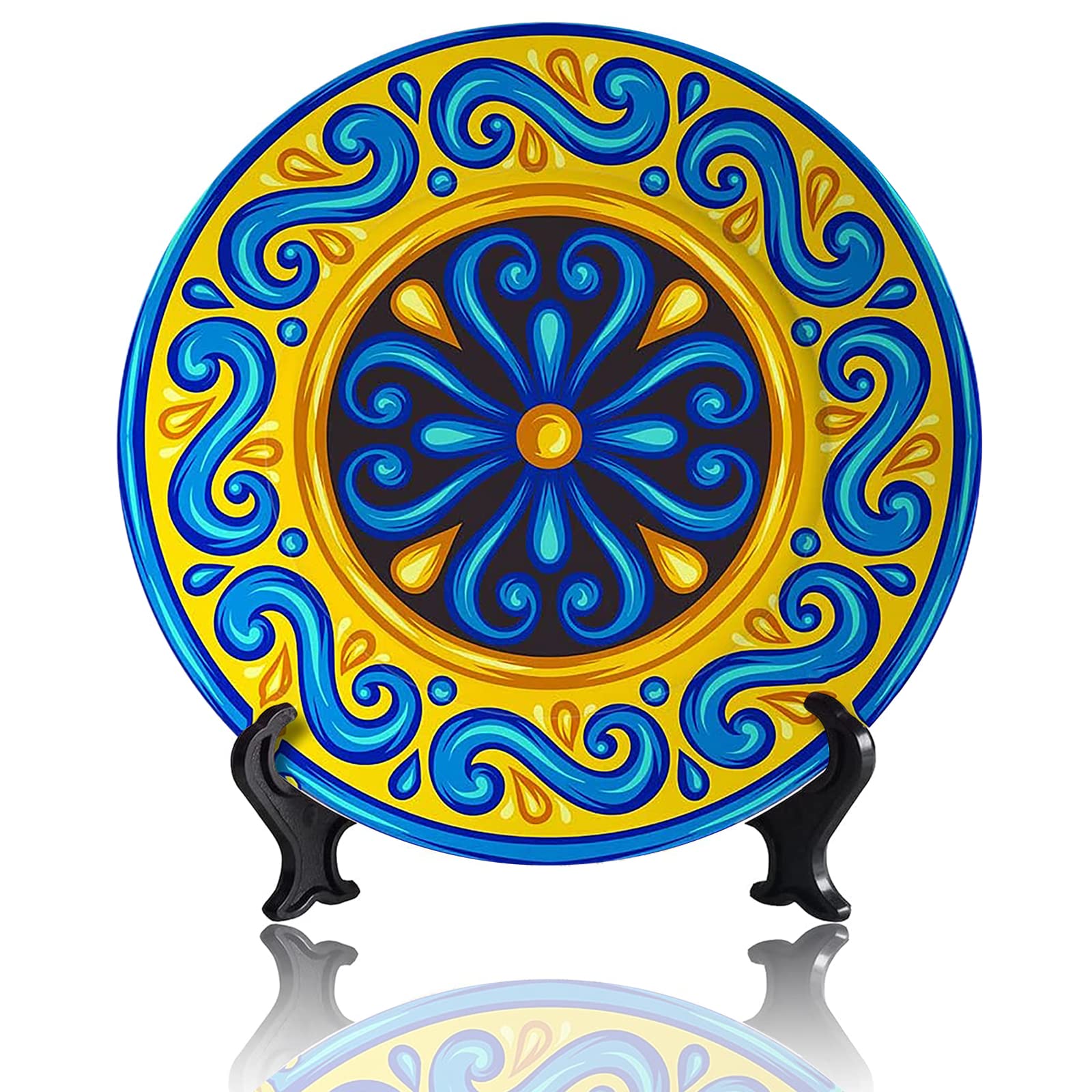 Kasen Talavera Pattern Decorative Porcelain Plate - 10 Inch Hand-Painted Mexican Style Wall Art with Display Stand - Perfect for Kitchen, Dining Room, and Home Decor Gift