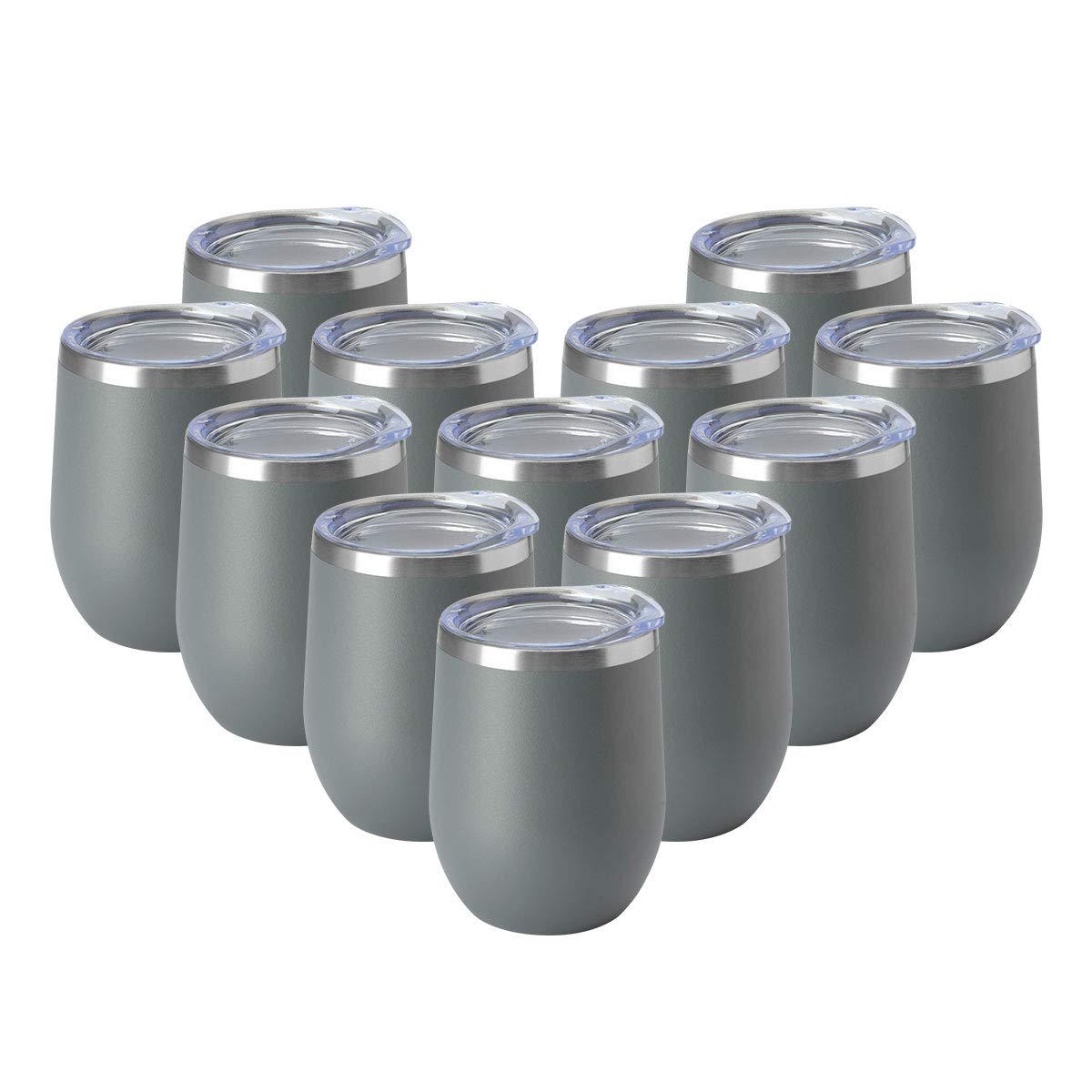 HASLE OUTFITTERS 12oz Stainless Steel Wine Tumbler with Lid - Double Wall Vacuum Insulated Stemless Wine Glass for Hot & Cold Drinks - Travel Mug for Coffee, Cocktails, Beer (12 Pack, Grey) - Perfect for Picnics, Office Use & Outdoor Adventures
