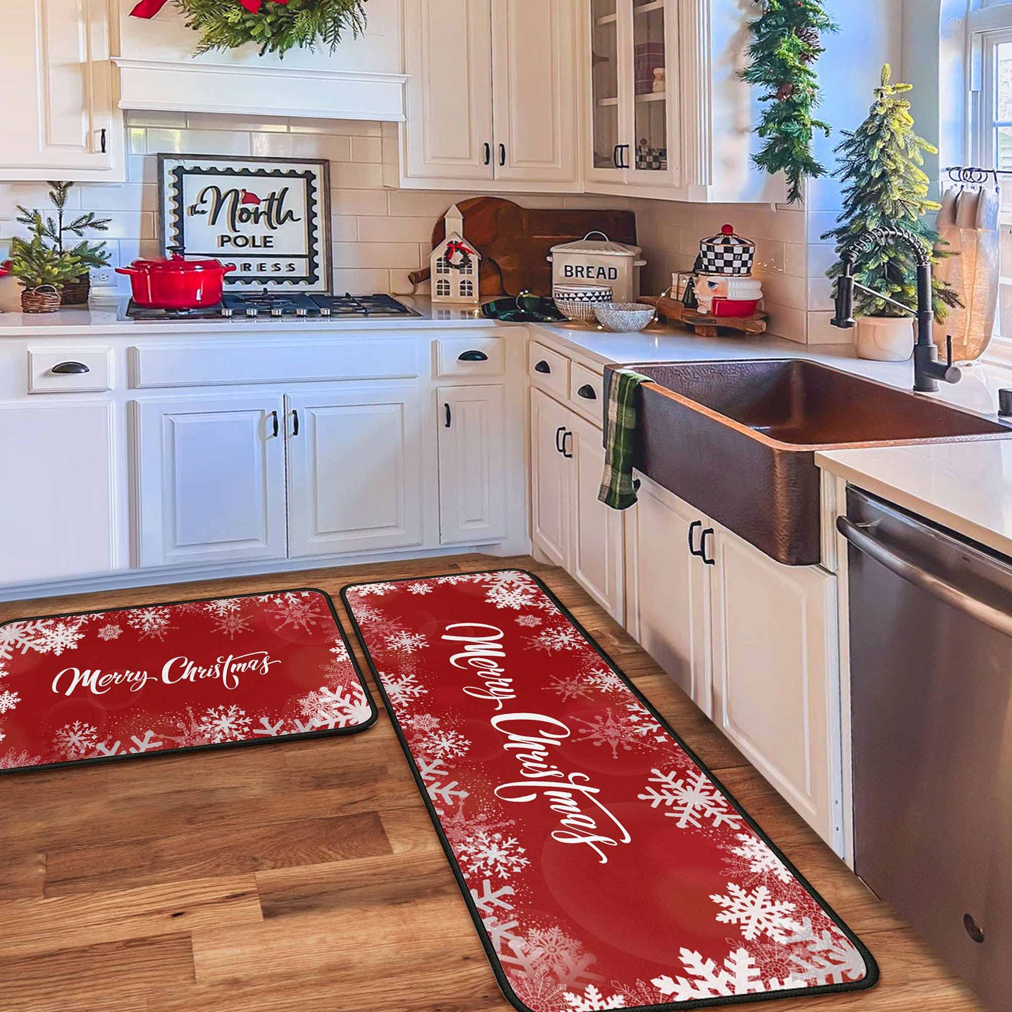 Non-Slip Christmas Kitchen Rugs Set of 2 - Washable Holiday Floor Mats with Anti-Skid Backing, Festive Xmas Decor for Home Kitchen & Entryway - Perfect for Holiday Gatherings & Winter Home Decor