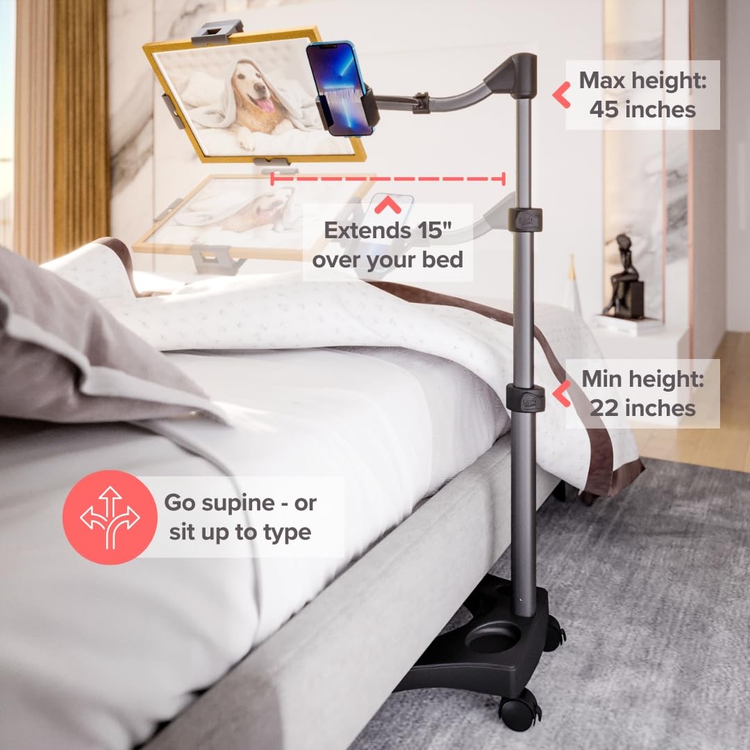 LEVO G2 Essential Tablet Floor Stand - Adjustable Holder for iPad, iPad Pro, iPad Mini, Samsung Galaxy, Microsoft Surface, Amazon Fire & More - Perfect for Home, Office & Bedroom Use - Black
