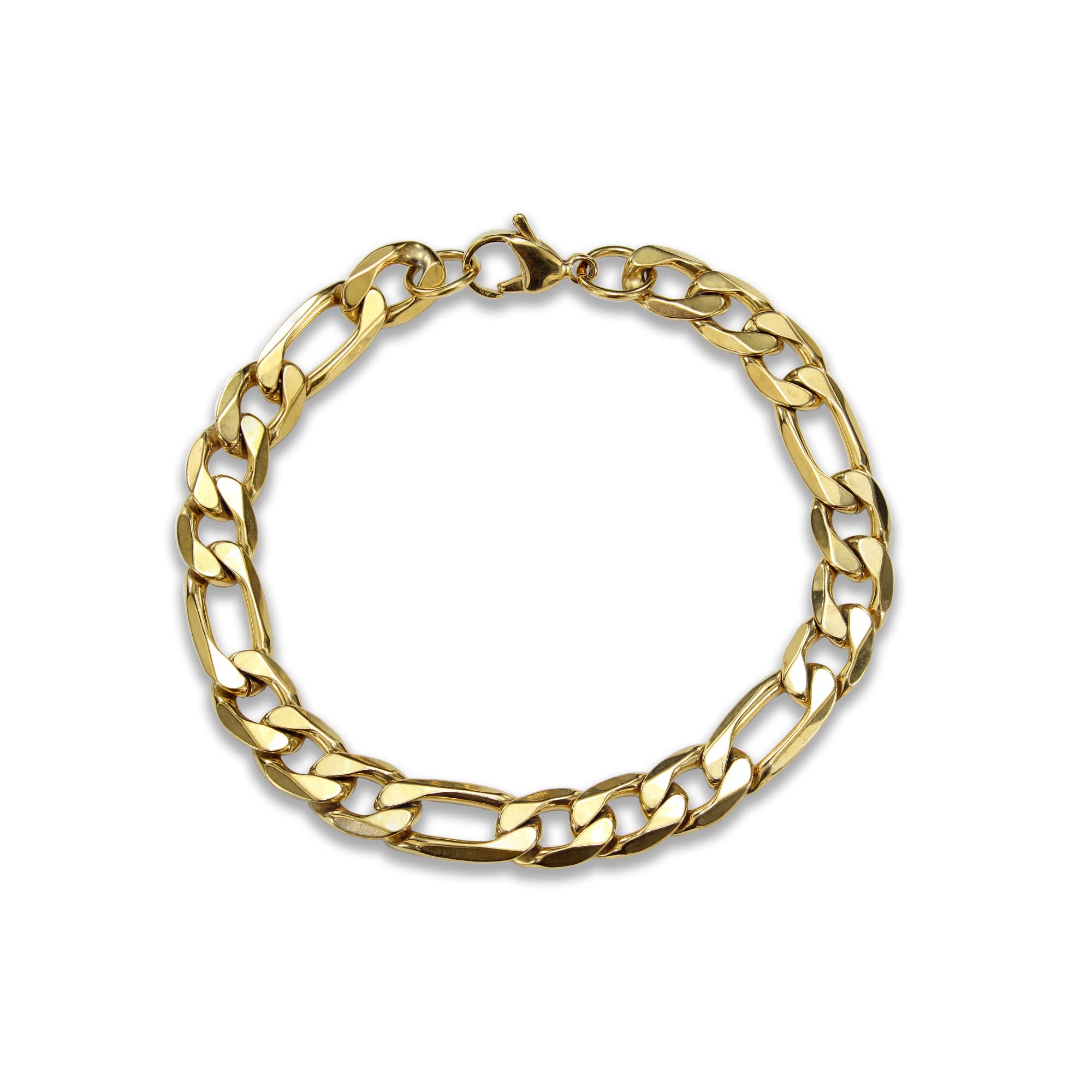 Baronyka 8.5mm Thick 8 Inch Gold Plated Stainless Steel Figaro Chain Bracelet for Men with Lobster Clasp - Durable & Stylish Men's Jewelry Gift for Birthday, Anniversary & Special Occasions