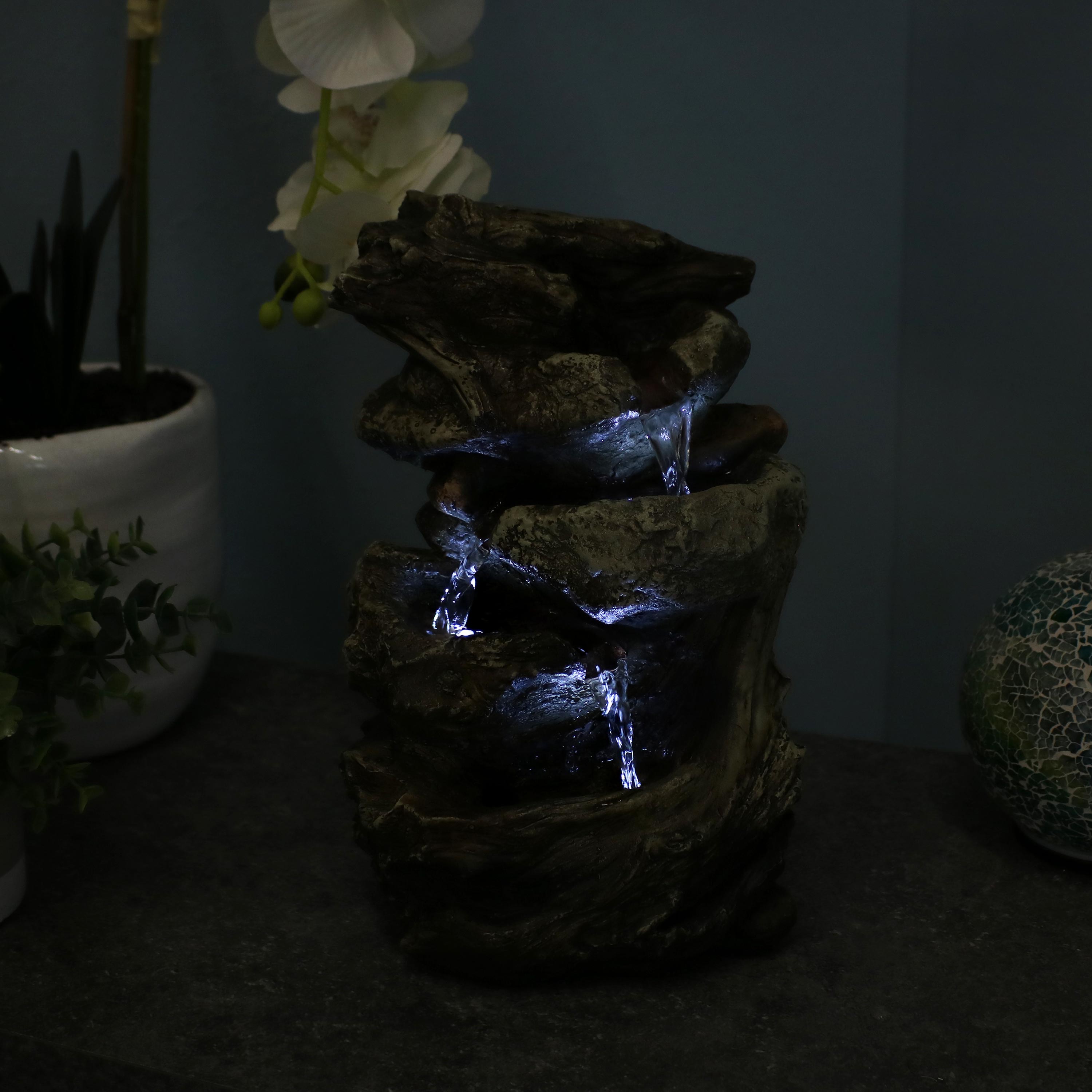 Tiered Rock & Log Indoor Waterfall Fountain with LED Lights - Relaxing Zen Water Feature for Home, Office & Meditation Spaces