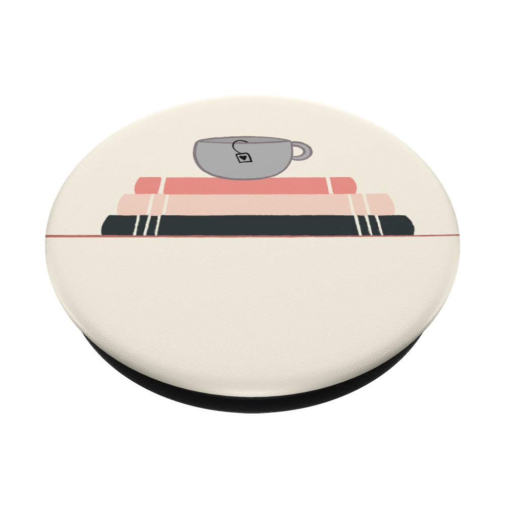 Swappable PopGrip for Phones & Tablets - Cute Book Stack with Tea Cup Design for Book Lovers | Perfect Gift for Readers, Book Club Members & Tea Enthusiasts