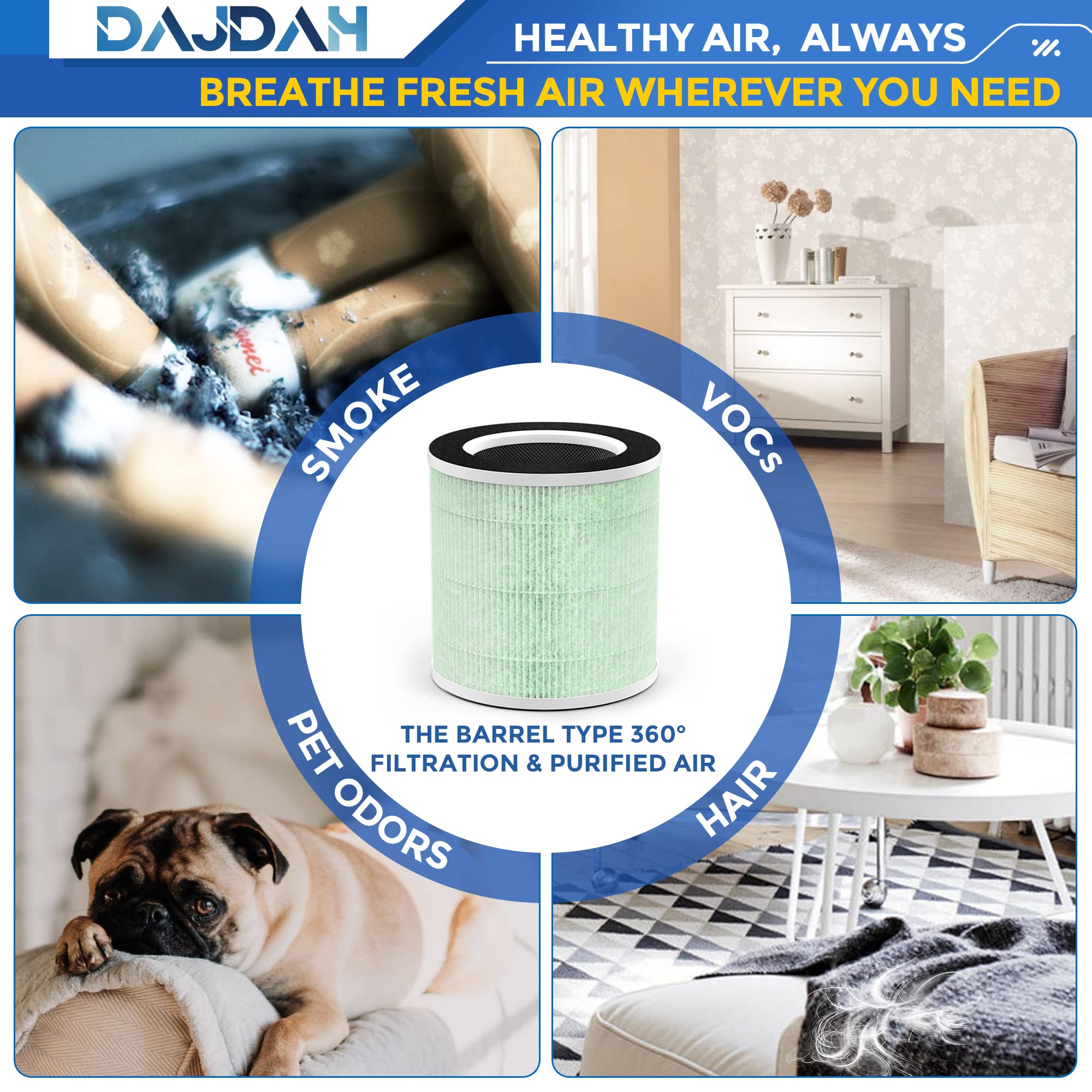 VK-6067B H13 True HEPA Air Purifier Filter Replacement - Compatible with Vremi & Hokeki Air Purifiers (1-Pack) - Perfect for Allergies, Dust, and Pet Dander Removal in Home or Office