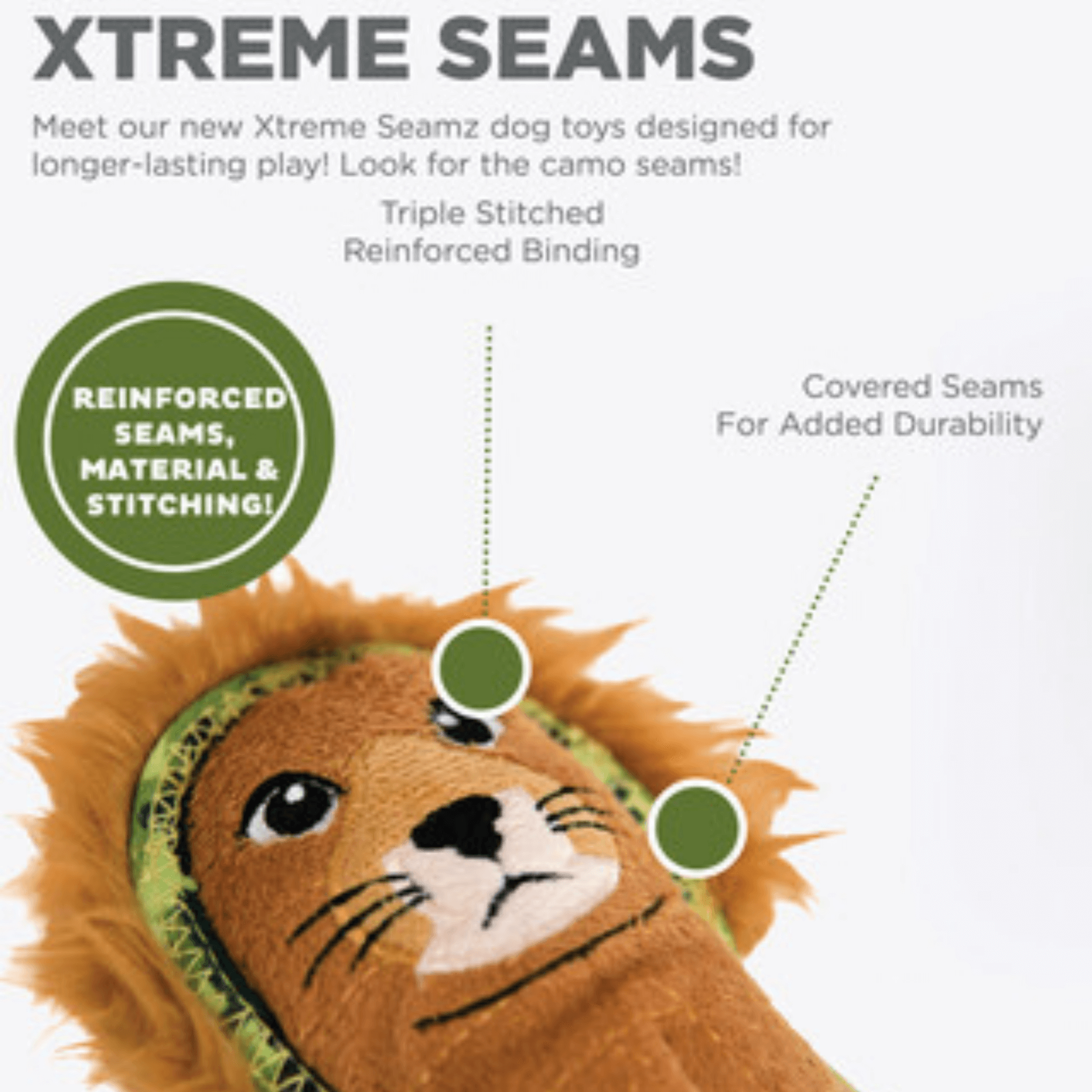 Xtreme Seamz Squeaker Dog Toy for Small Dogs - Lion Plush Chew Toy for Puppies & Teething Dogs | Interactive Playtime & Training Reward for Indoor/Outdoor Fun