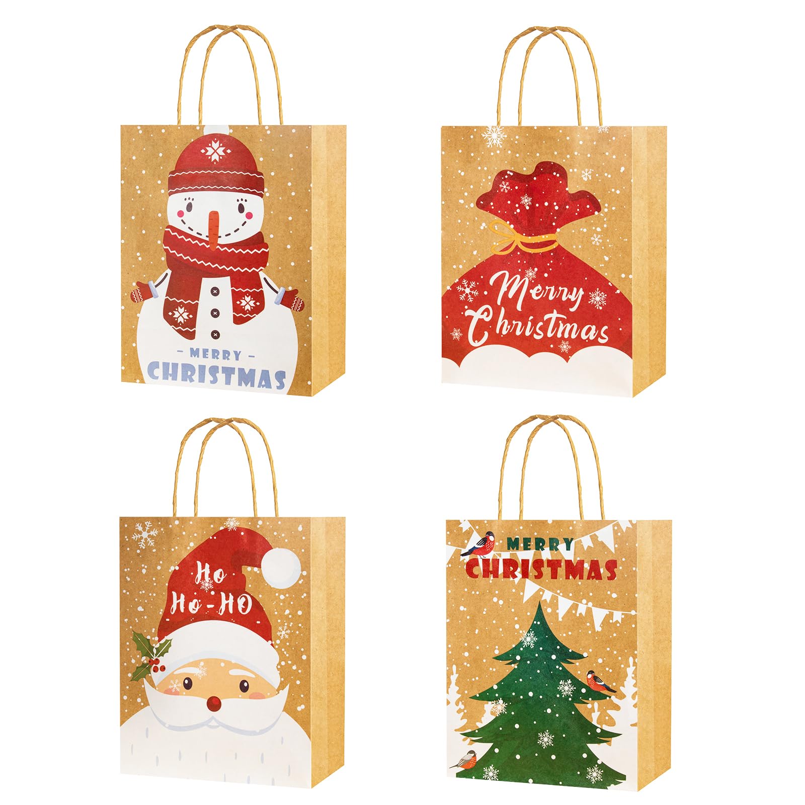 GINLEBO 24Pcs Christmas Gift Bags with Handles - 9x7x4 Inch Kraft Paper Holiday Gift Bags for Xmas Presents, Party Favors & Festive Celebrations | Perfect for Christmas Parties, Office Gifts & Holiday Wrapping