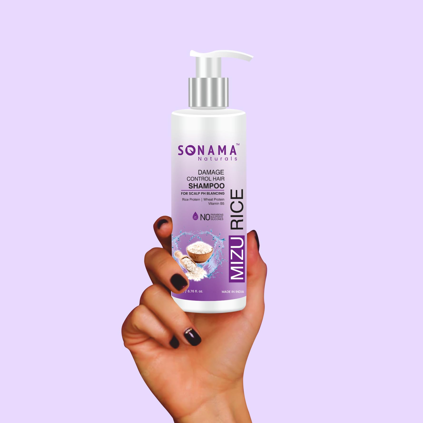 Sonama Naturals Mizu Rice Water Shampoo for Dry, Frizzy & Curly Hair - Organic Dandruff Control & Hair Growth Treatment with Rice & Wheat Protein - Sulfate & Paraben Free Scalp Balancing Shampoo (200ml) - Perfect for Daily Hair Care & Scalp Nourishment