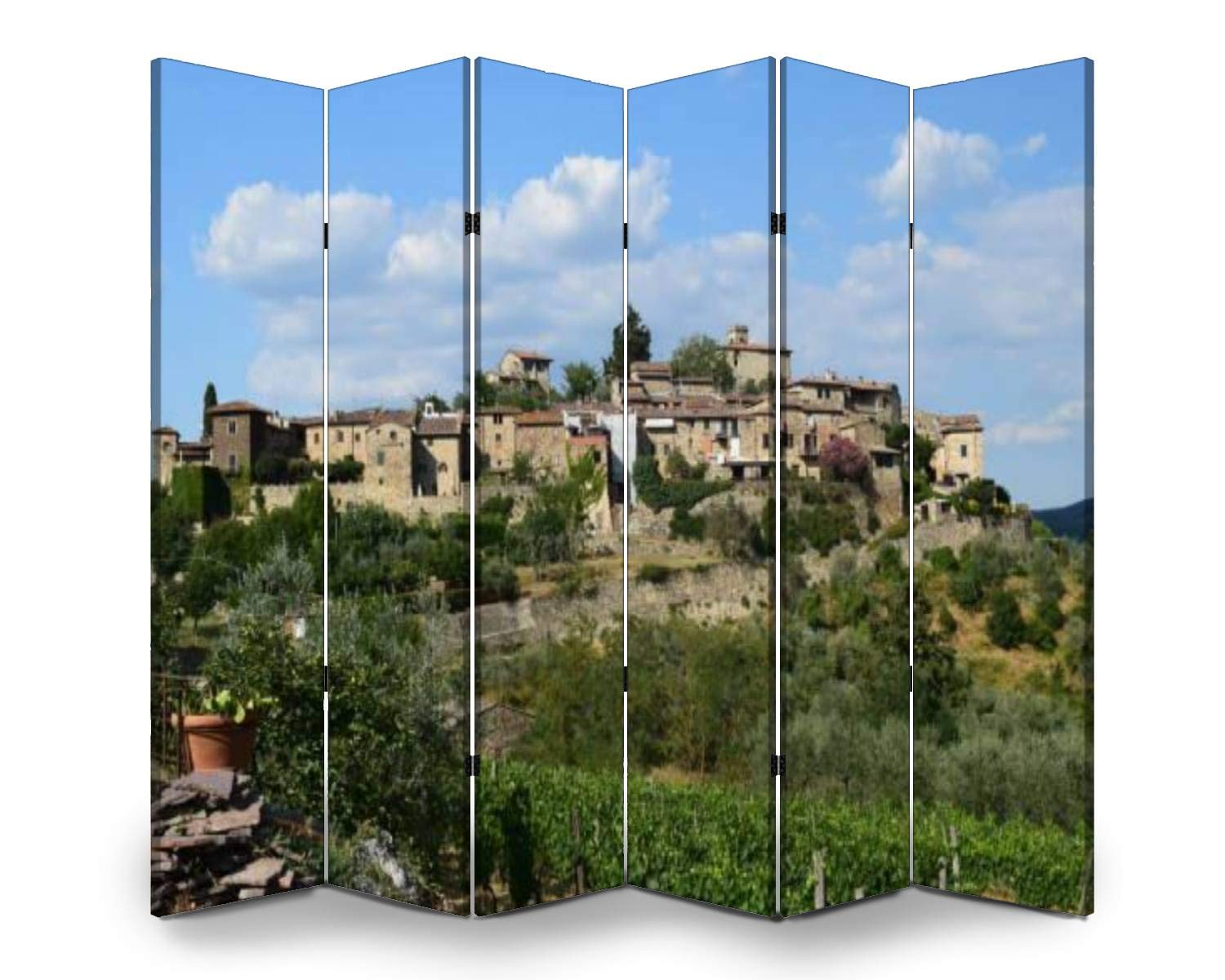 Wooden Room Divider Screen - 6-Panel Folding Privacy Partition with Waterproof Canvas, Portable for Indoor Use, Dual-Sided Display Shelves | Perfect for Home Office, Bedroom Separation, and Studio Decor