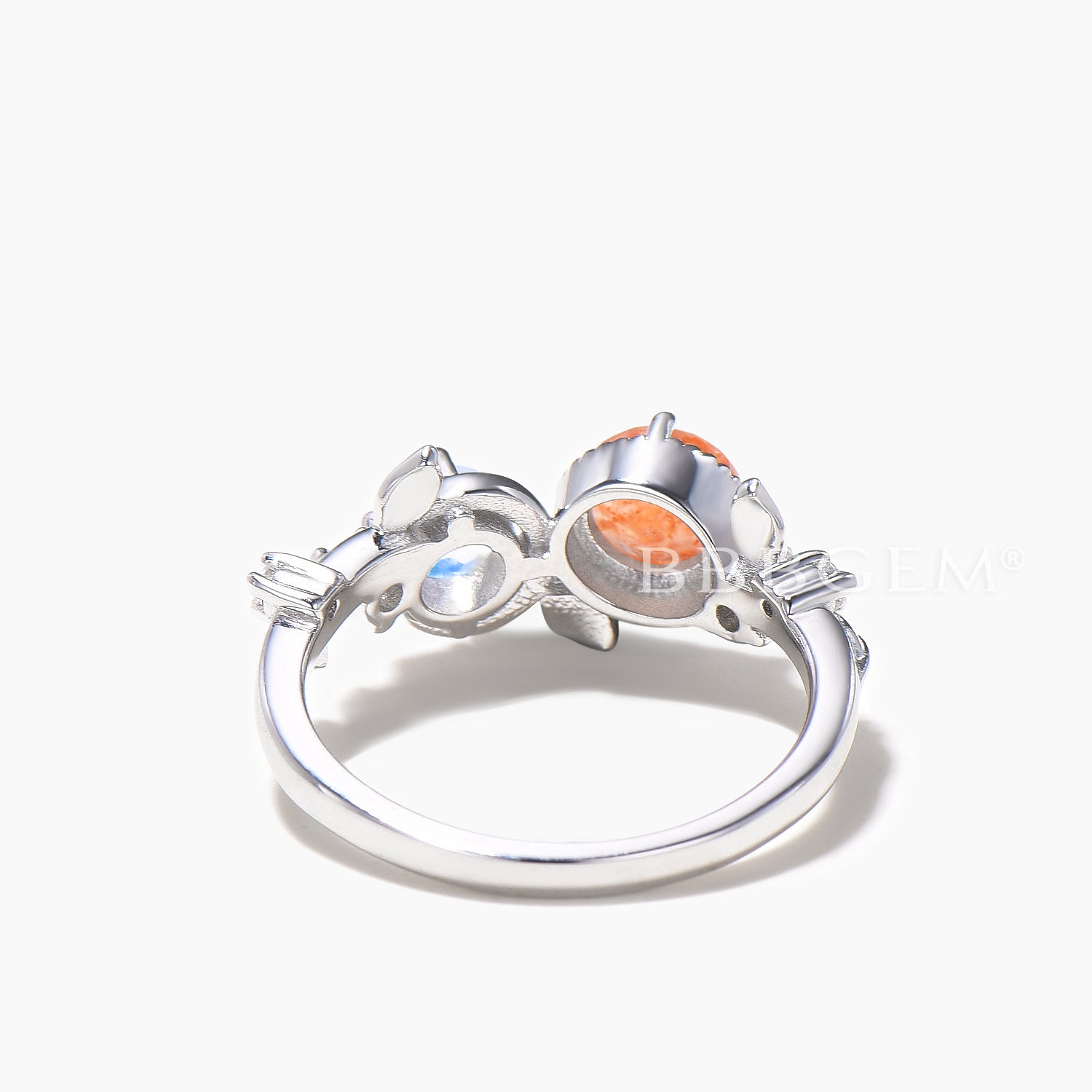 Natural Sunstone & Moonstone Toi et Moi Engagement Ring - Round Cut Leaf Design for Wedding, Promise, Anniversary & Special Occasions