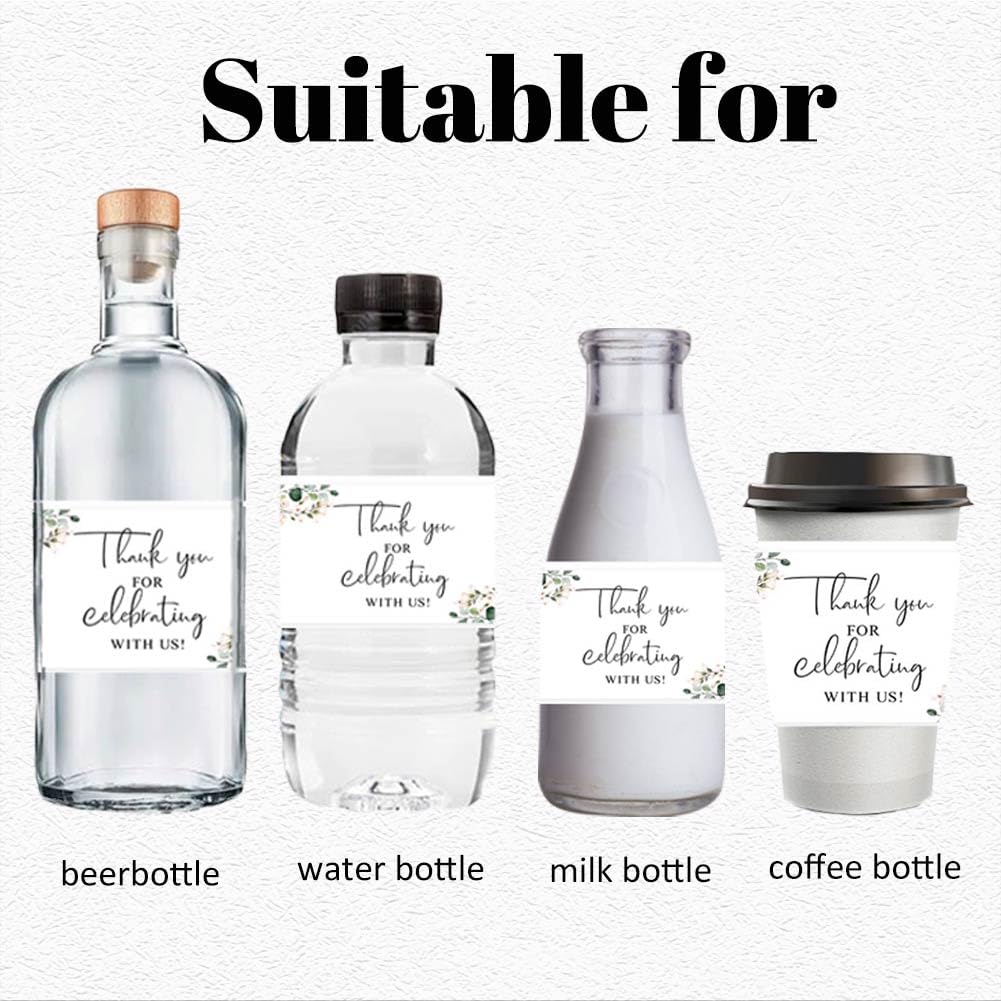 50PCS Wedding Water Bottle Labels - Boho Thank You Greenery Plant Stickers for Bottles, Personalized Baby Shower & Bridal Shower Party Decor - Perfect for Birthday, Anniversary & Special Events