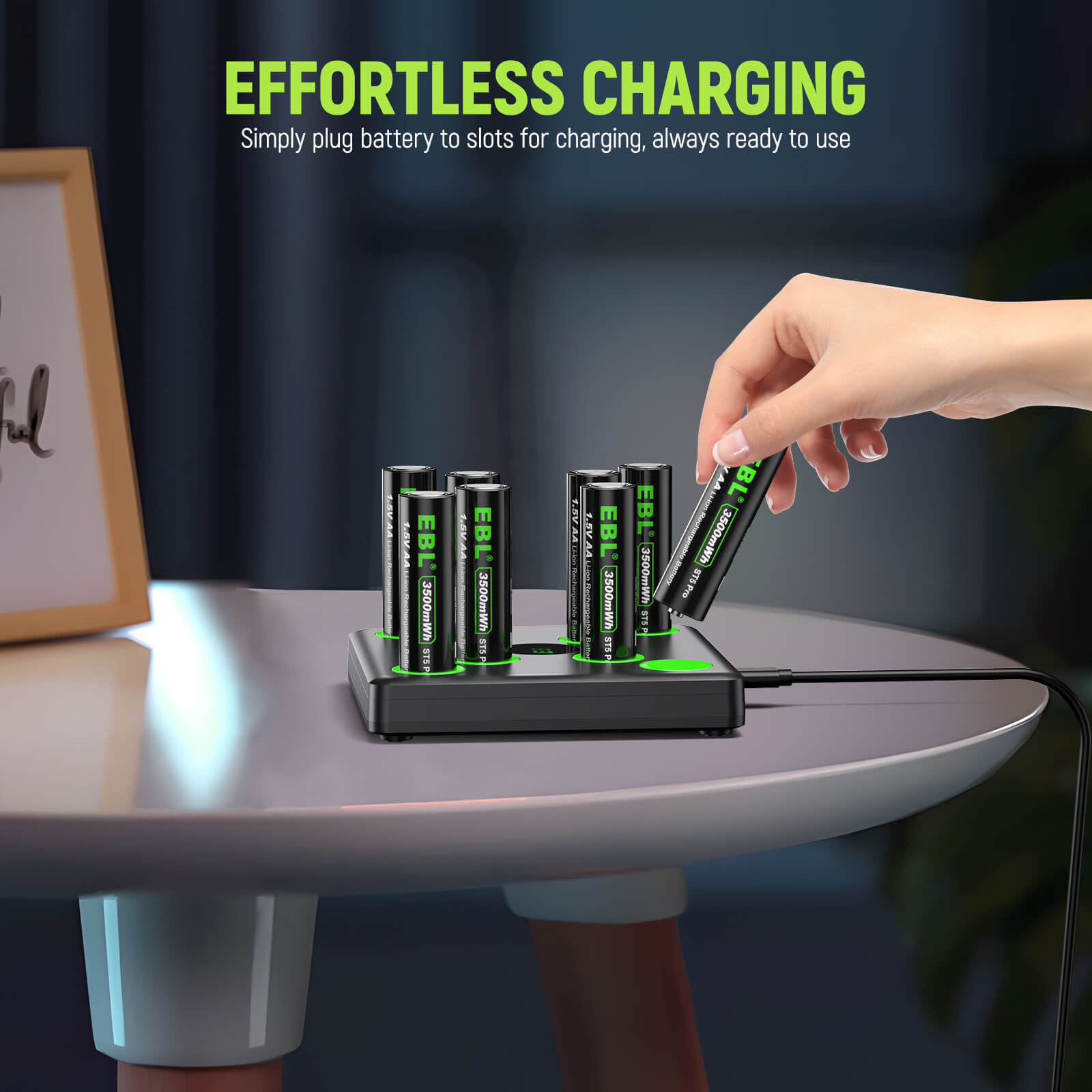 EBL 8 Pack 1.5V Rechargeable Lithium AA Batteries 3500mWh with USB Charger - High Capacity Long Lasting Power for Cameras, Flashlights, Toys & Electronics (Mid Year Sale)
