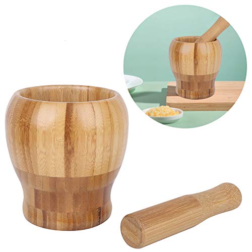 Wooden Manual Garlic Press Grinder & Stainless Steel Mortar Pestle Set - Ginger Chopper Crusher with Brush for Kitchen, Cooking, Spice Grinding, Herb Crushing - Perfect for Garlic, Ginger, Herbs & Vegetables