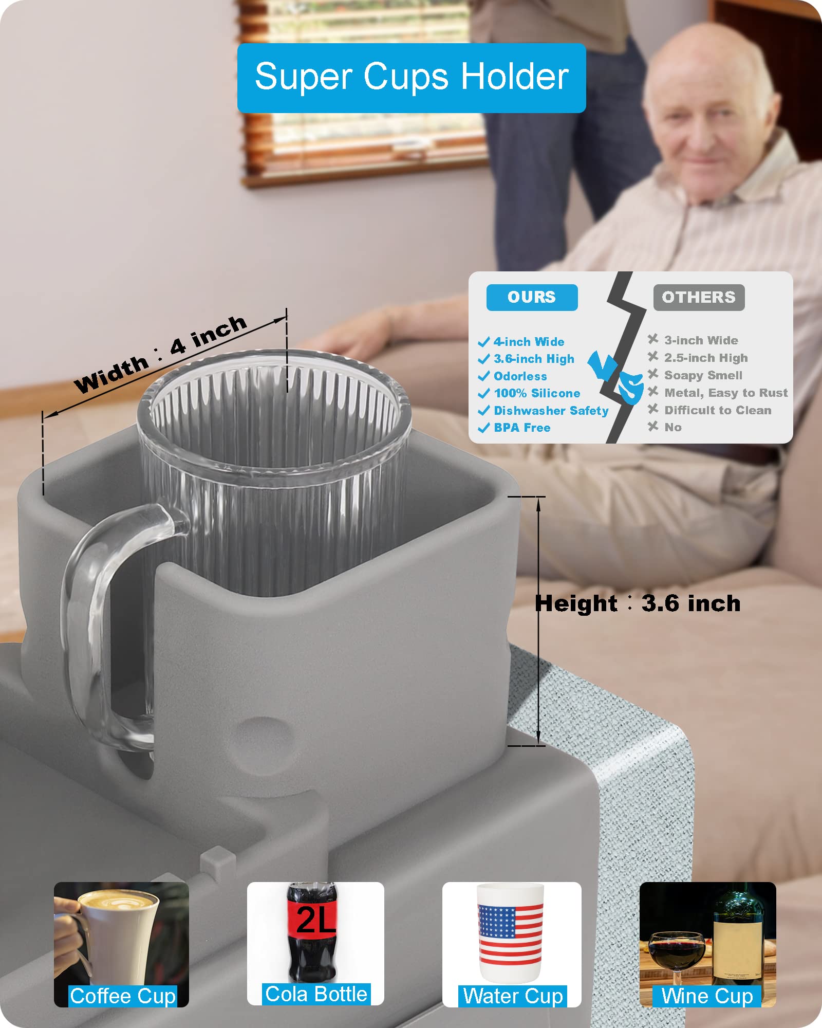 VIENFUT Non-Slip Silicone Couch Cup Holder - Spill-Proof Armrest Tray for Sofa & Recliner - Perfect for Holding Remote, Snacks, Phone & iPad - Durable & Easy-Clean Design - Great Gift for Family & Friends (Gray) - Ideal for Movie Nights, Gaming & Relaxing on the Couch