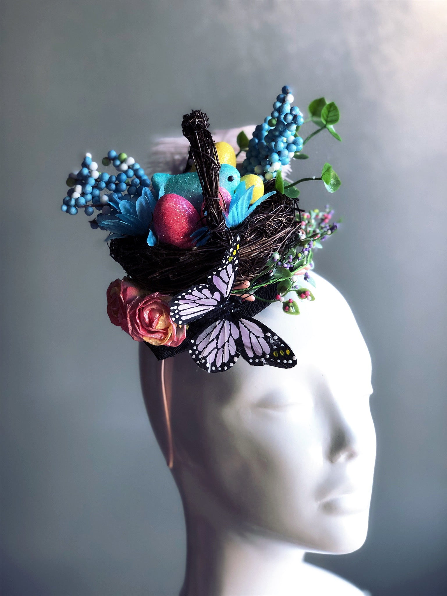 Easter Fascinator Hat - Floral Basket Nest Design for Women's Spring Party & Church Events - Perfect for Easter Sunday, Weddings, and Tea Parties