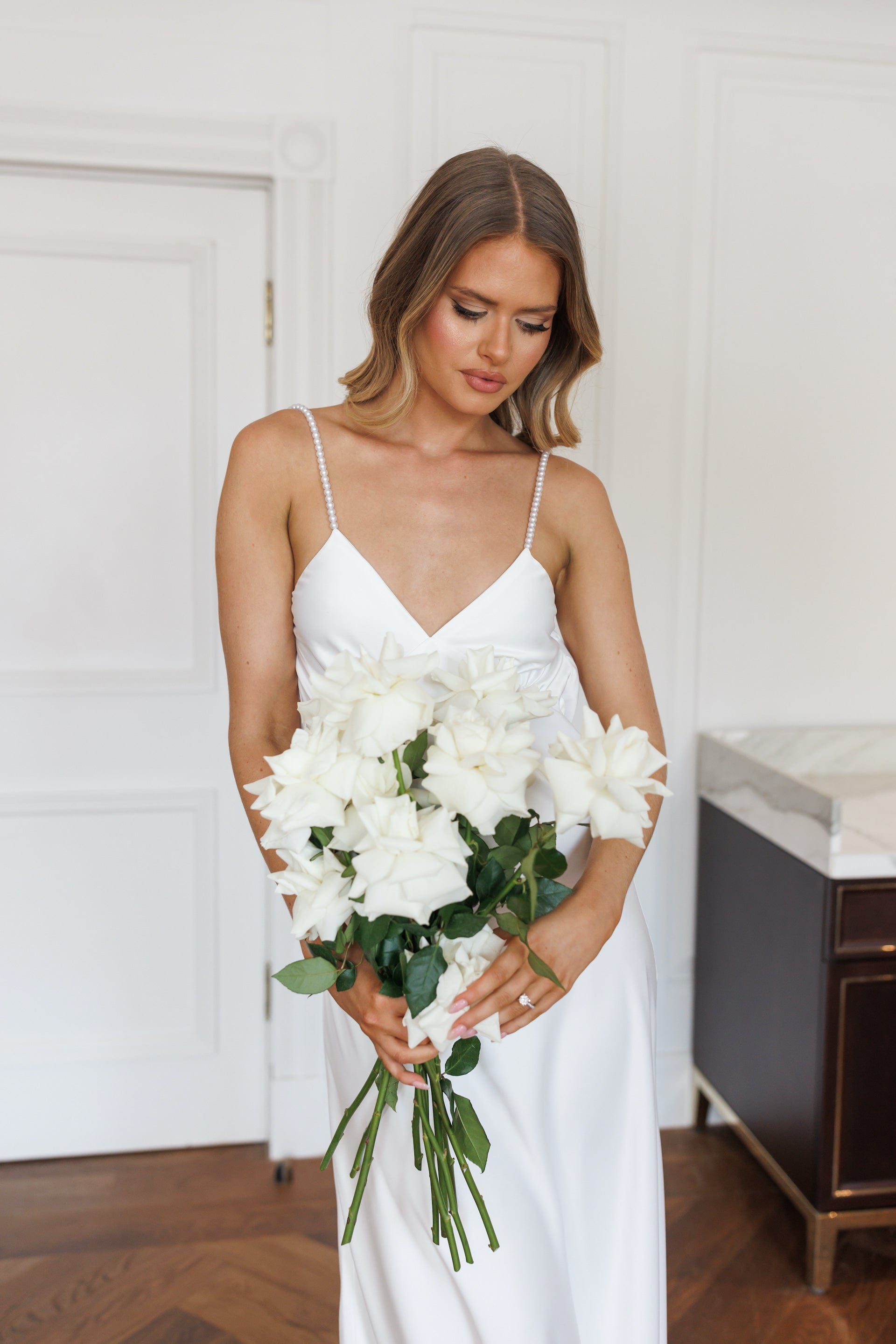 Lea Pearl Cowl Back Slip Dress - Elegant Women's Lace Nightgown & Sleepwear for Date Night & Special Occasions