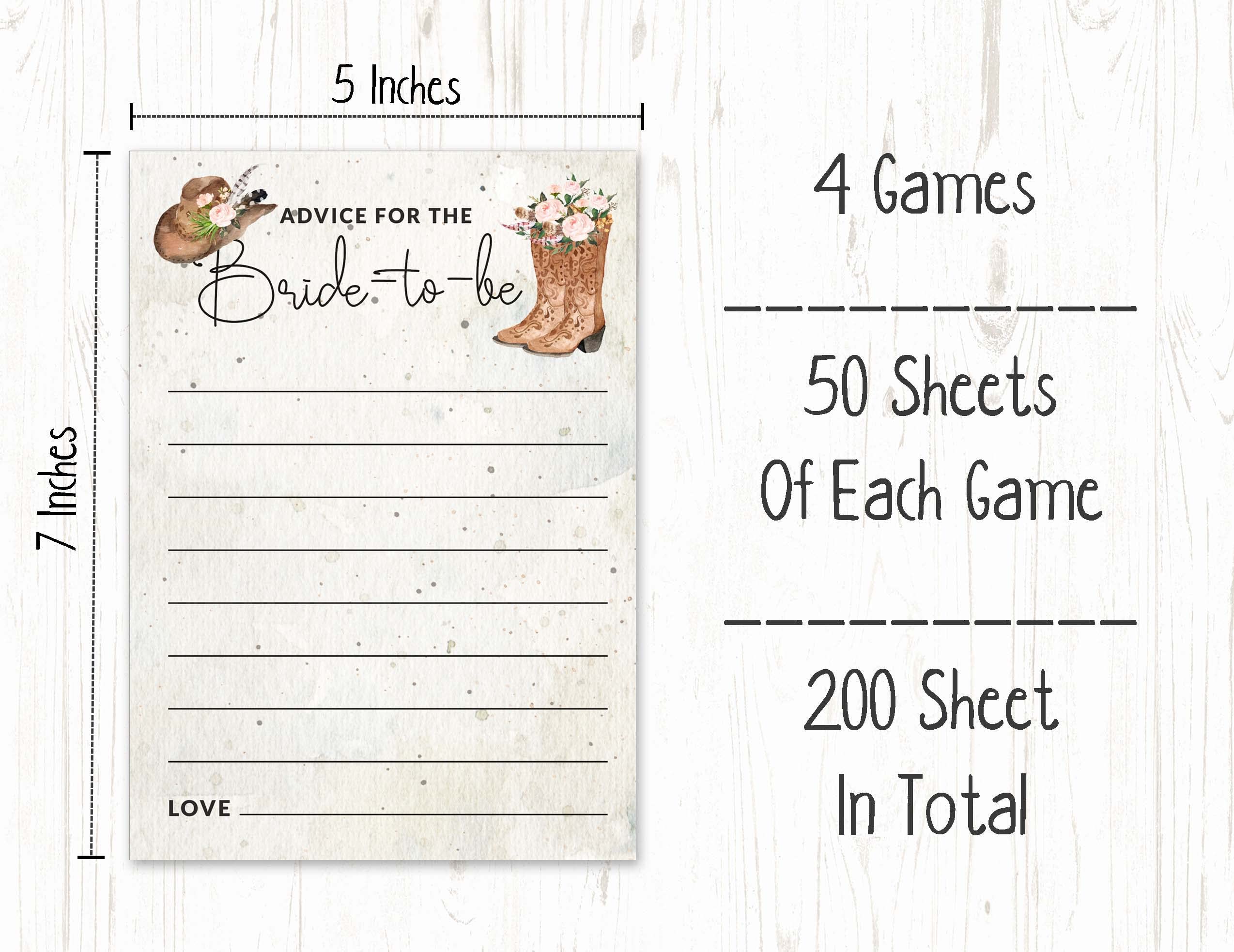 Bachelorette Party Games Set - Cowgirl Themed Bridal Shower Games Bundle (4 Games, 50 Sheets Each) for Wild West Bachelorette Parties & Girls Night Out Fun