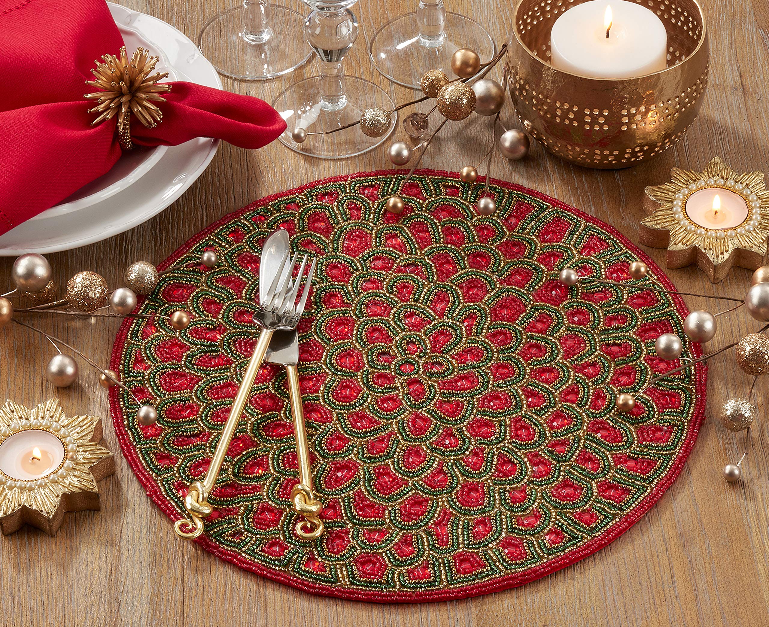 Elegant Beaded Placemats Set of 4 - Handwoven Boho Table Mats for Dining Room Decor, Wedding & Holiday Table Settings
