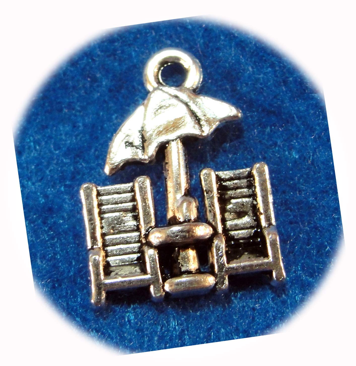 10Pcs Tibetan Silver 3D Beach Chair & Umbrella Charms - Cute Pendants for Jewelry Making, DIY Crafts, Keychains - Perfect for Summer Accessories, Beach Theme Gifts, and Handmade Designs by CharmingStuffS