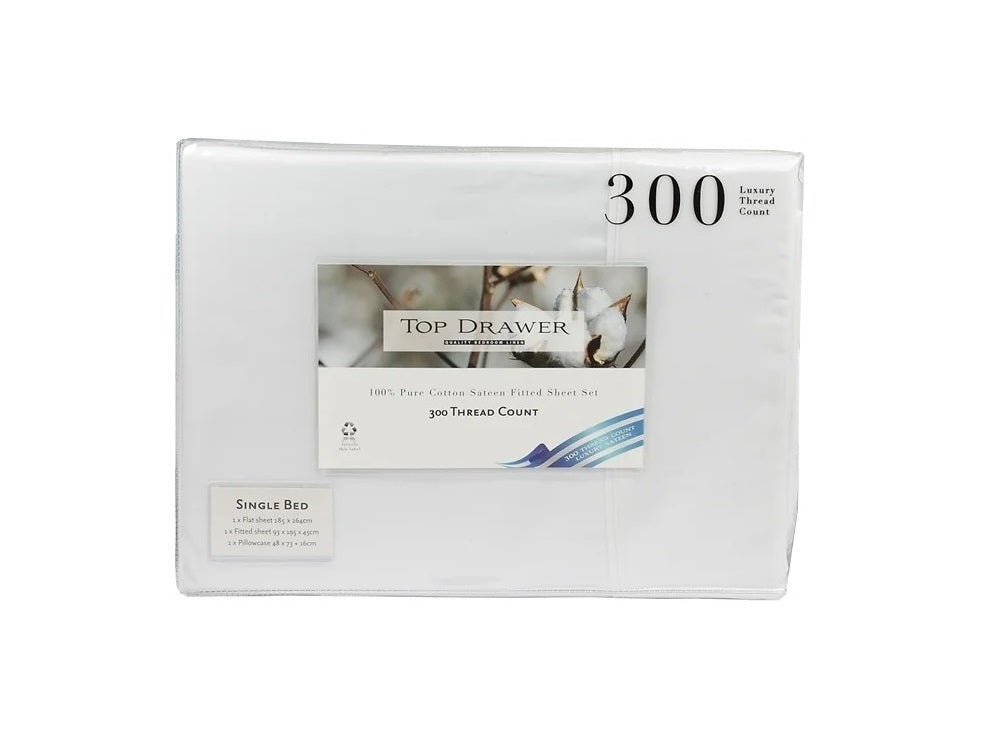 Premium 300 Thread Count Cotton Fitted Sheet - Soft & Breathable Queen Size Bed Sheet - Perfect for Home, Hotel & Airbnb Use