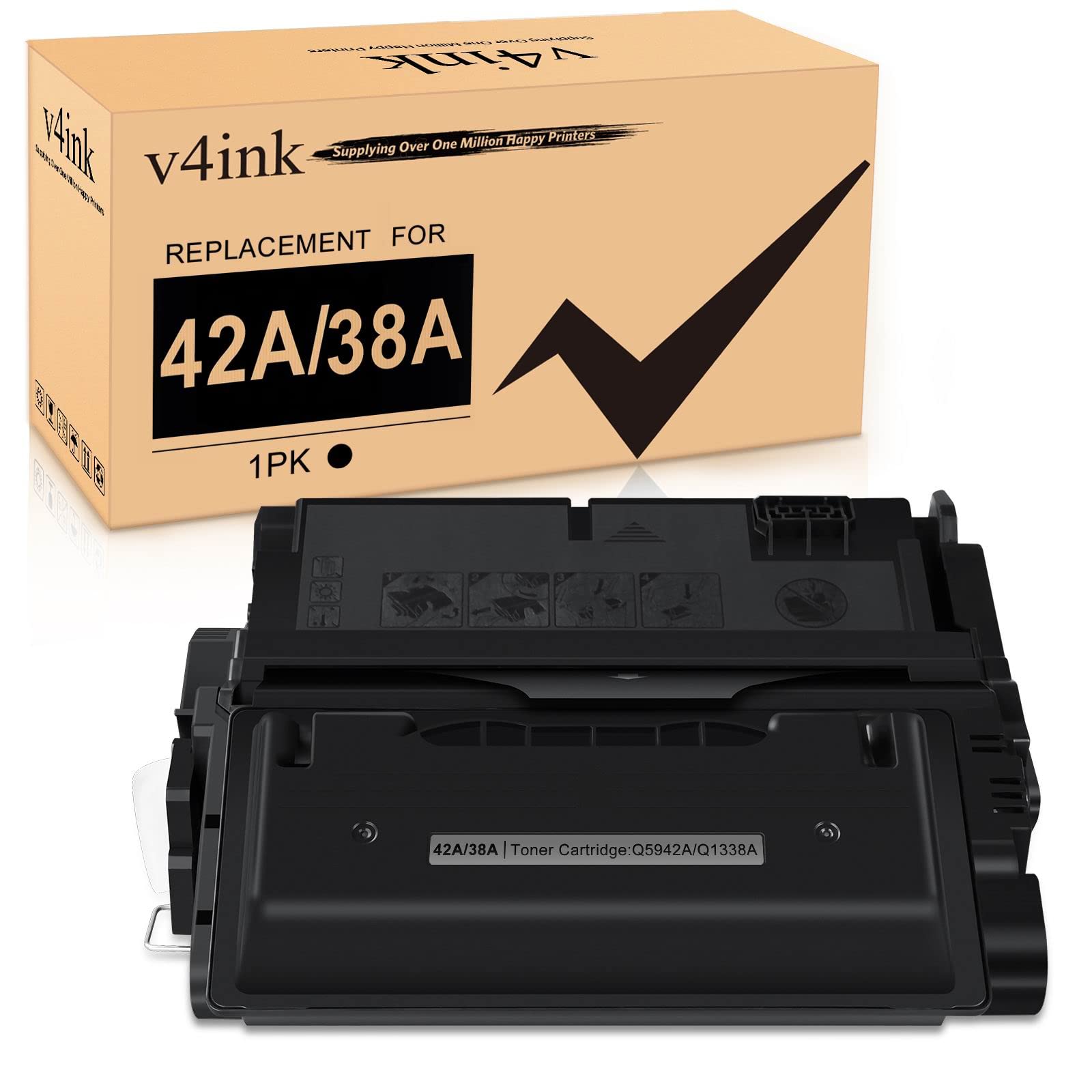 V4ink Compatible Toner Cartridge Replacement for HP 42A Q5942A & 38A Q1338A (1-Pack, Black) - Works with HP LaserJet 4200 4240 4250 4350 Series Printers - High-Quality Printing for Office Documents & Business Reports