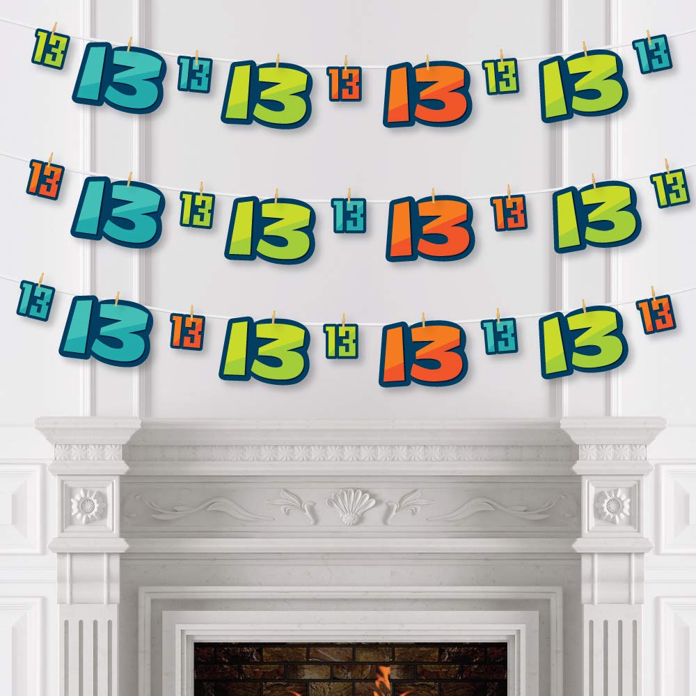 Big Dot of Happiness 13th Birthday Party Decorations - DIY Teen Boy Birthday Banner with 44-Piece Clothespin Garland - Perfect for Teenager Birthday Parties & Room Decor