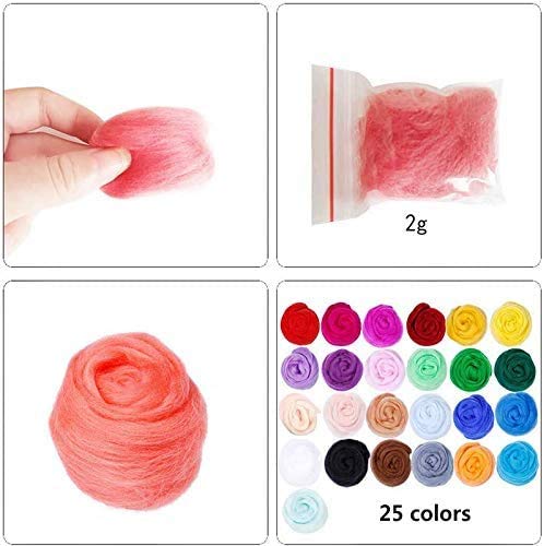 25-Color Wool Roving Needle Felting Kit - Complete Starter Set with Felting Tools & Instruction Guide | DIY Felted Animals, Home Decor & Craft Projects