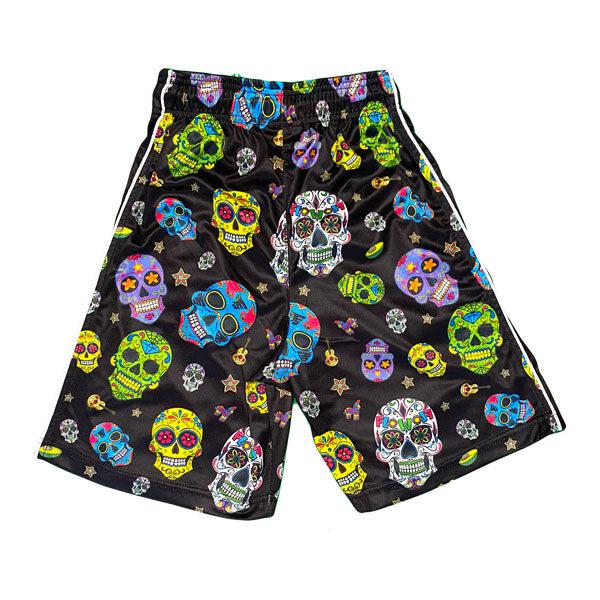 Boys' Halloween Sugar Skull Print Shorts - Trendy Casual Short Pants for Kids - Perfect for Costume Parties, Trick or Treating & Everyday Wear